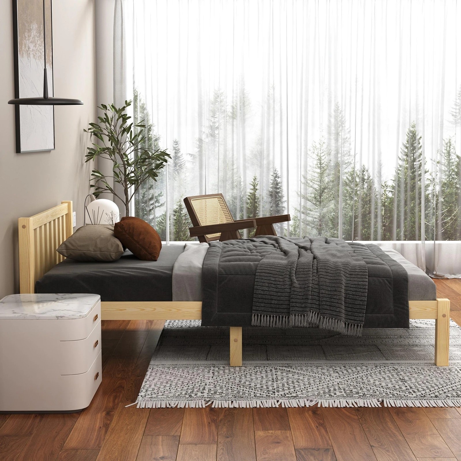 4 Alfordson Bed Frame Wooden Timber King Single Mattress Base Platform Fenella - Natural, 4 of 10