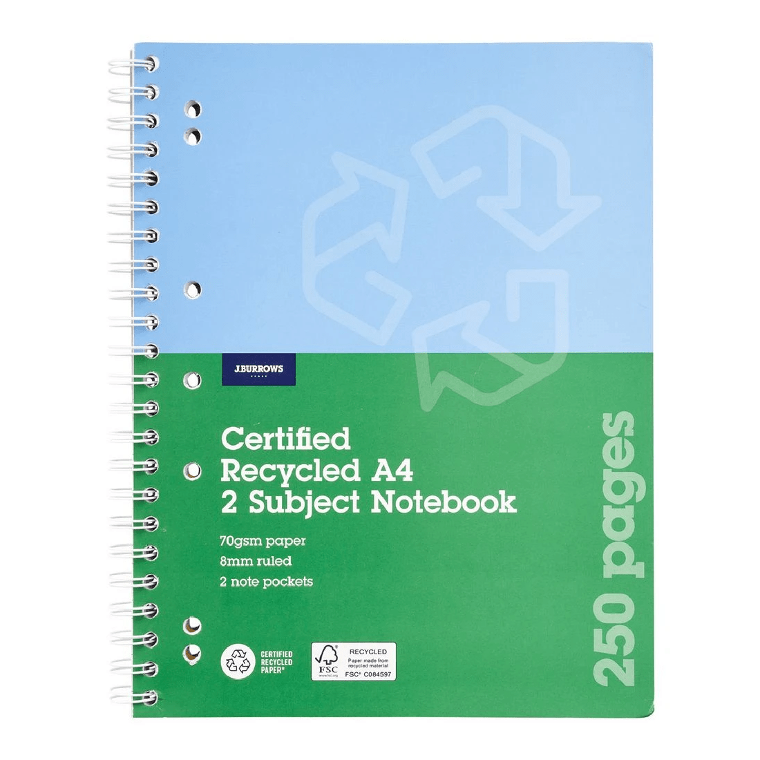 1 J.Burrows Recycled A4 2 Subject Notebook 250 Page, 1 of 2