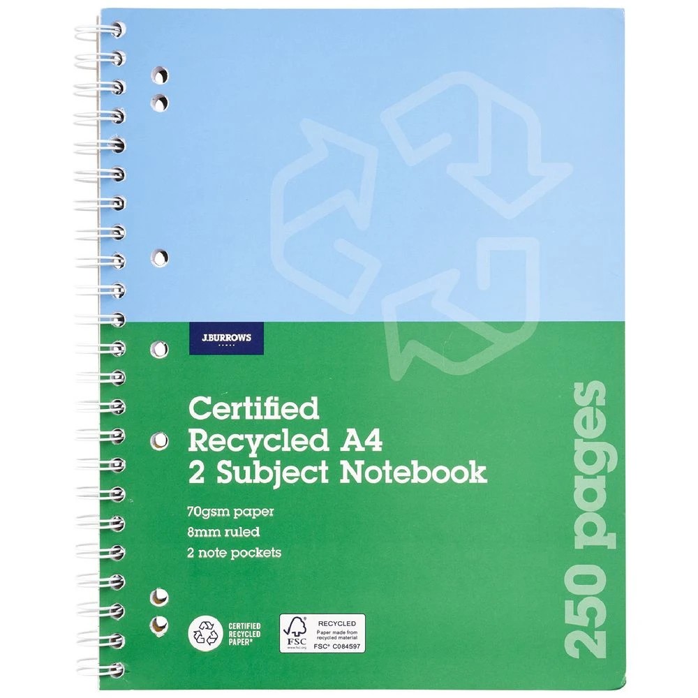 1 J.Burrows Recycled A4 2 Subject Notebook 250 Page, 1 of 2