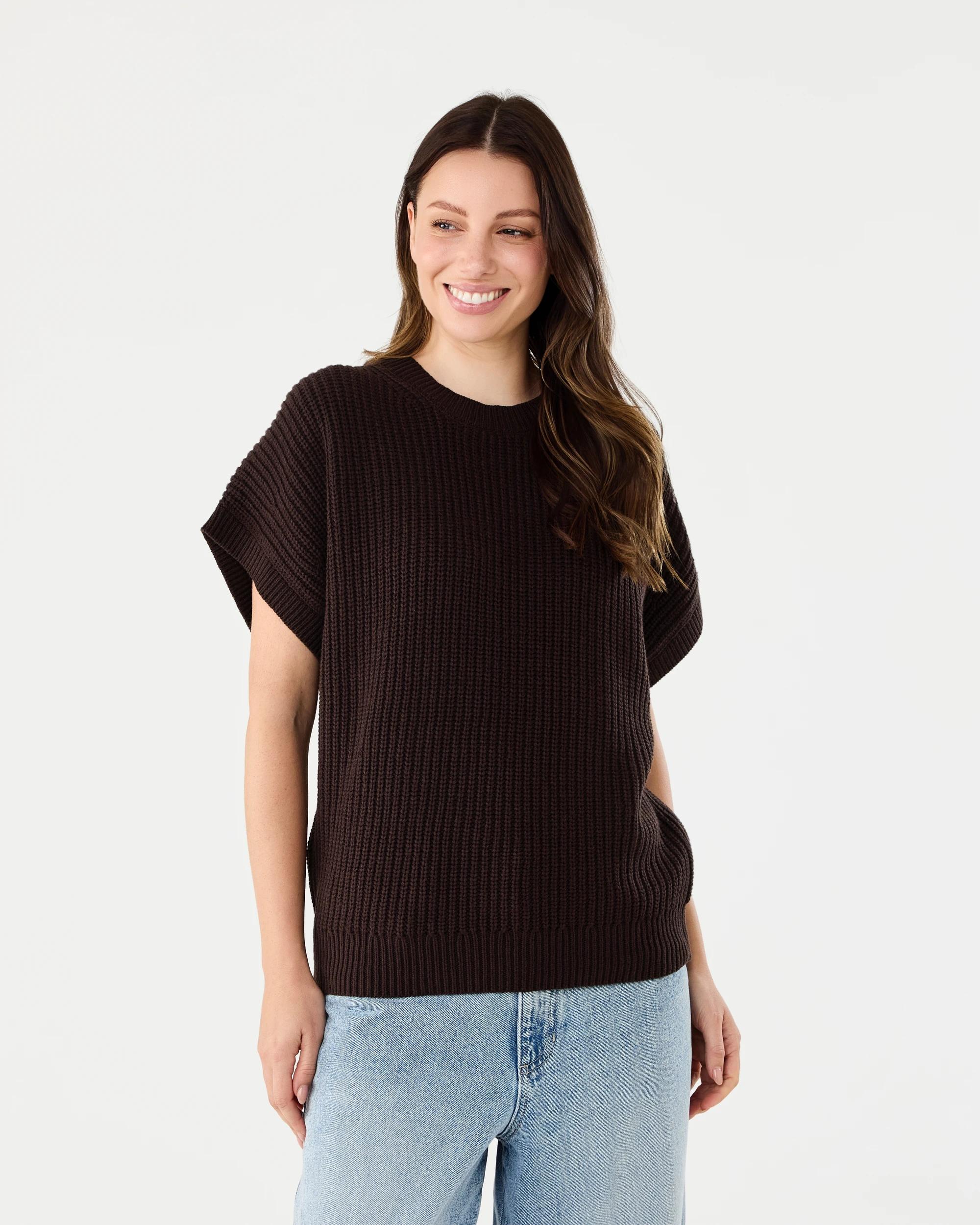 1 Short Sleeve Knit Pullover Melt Brown, 1 of 6