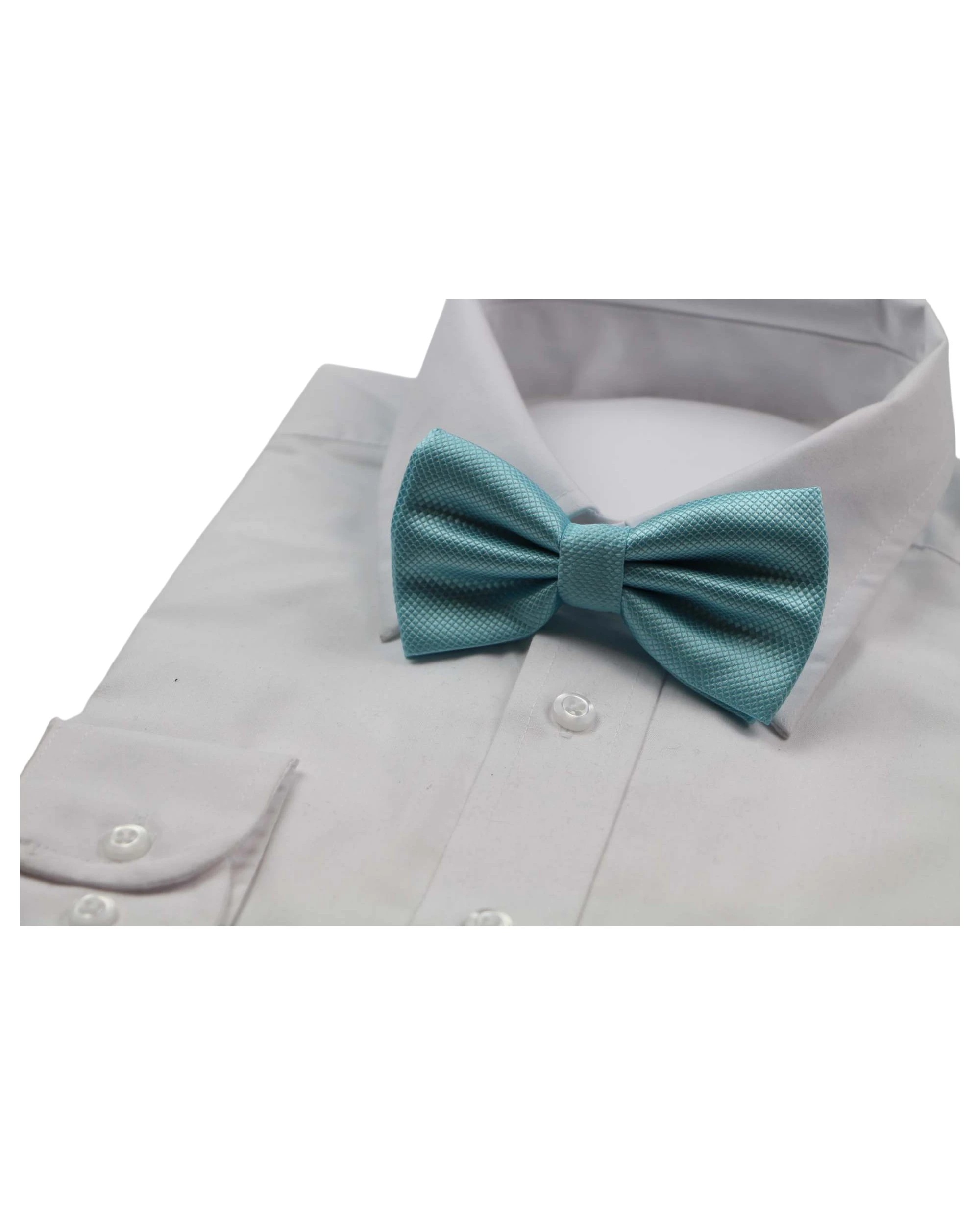 1 Zasel Mens Sky Blue Plain Coloured Checkered Bow Tie, 1 of 3