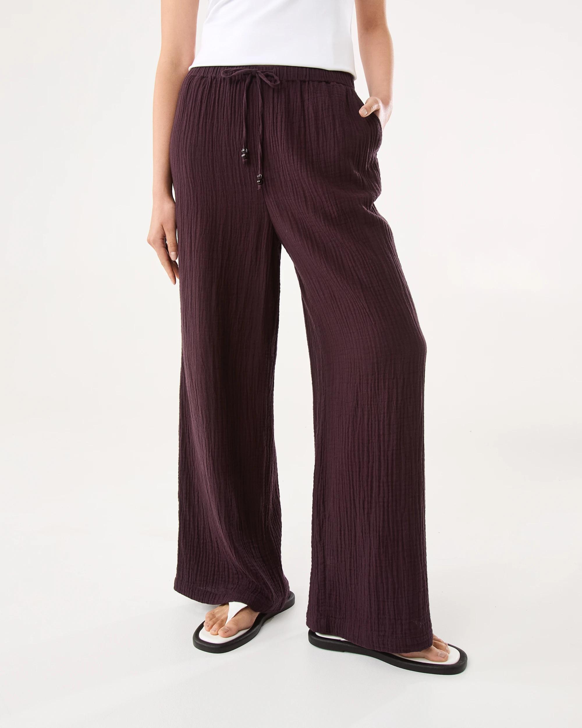 1 Tie Waist Double Cloth Pants Fudge, 1 of 6