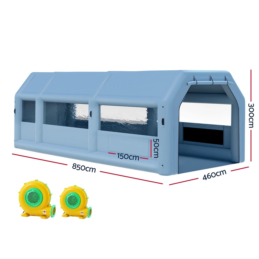 2 Giantz Inflatable Spray Booth 8.5X4.6M Car Paint Tent Filter System 2 Blowers - Blue, 2 of 6