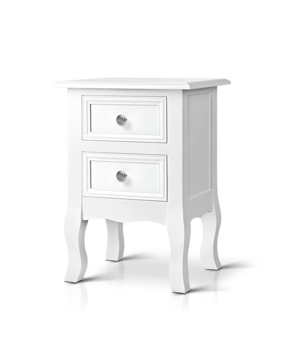 Artiss Bedside Table 2 Drawers BISSET - White