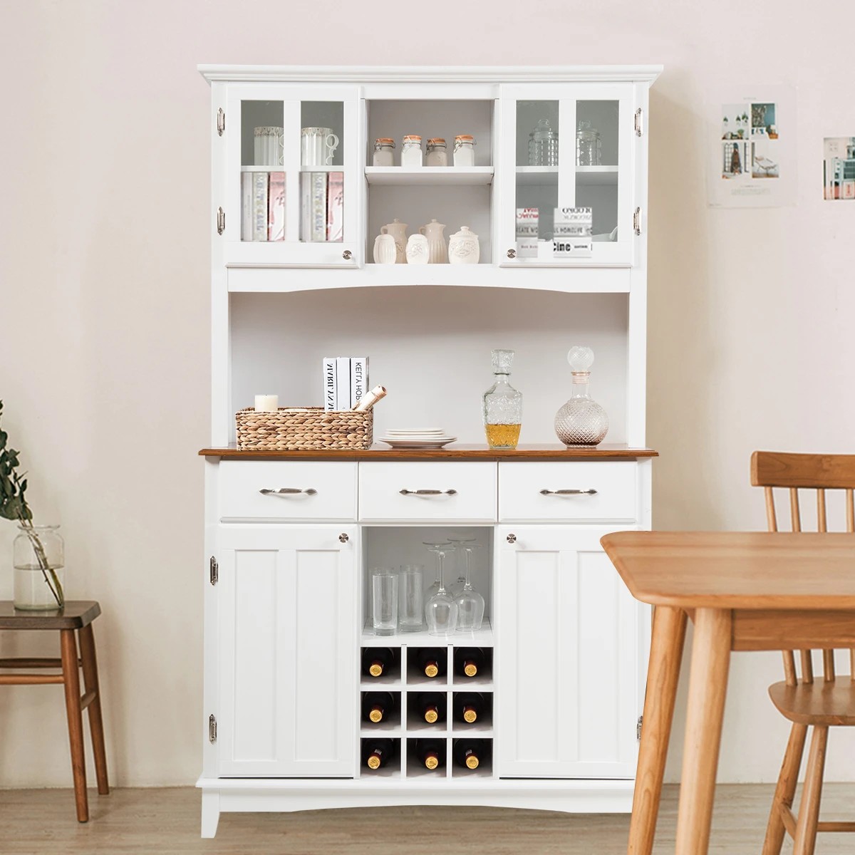 3 Costway Kitchen Pantry Buffet Cupboard w/3 Drawers Wine Rack - White, 3 of 3