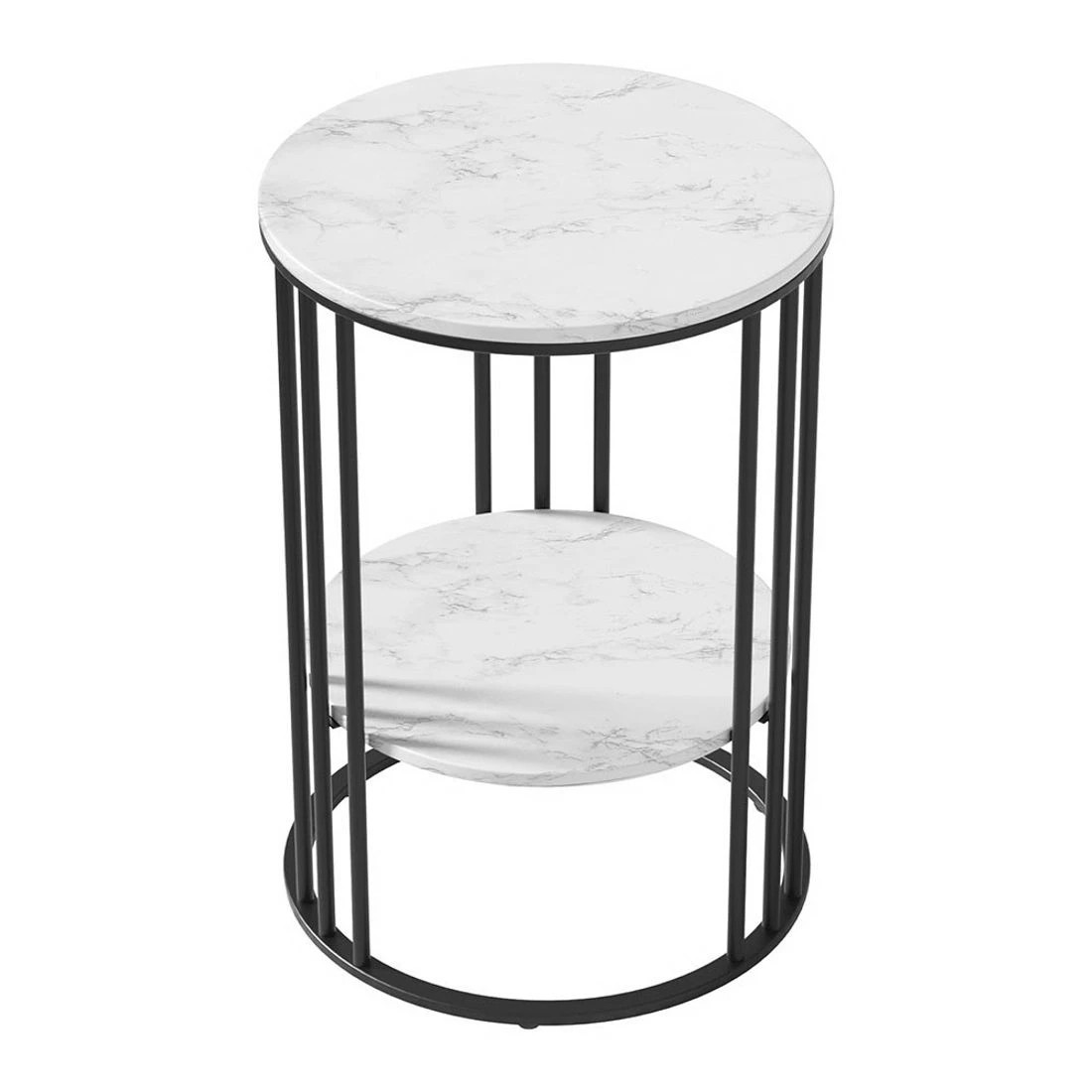4 Artiss Coffee Table 2-Tier Round Marble Effect - White, 4 of 7