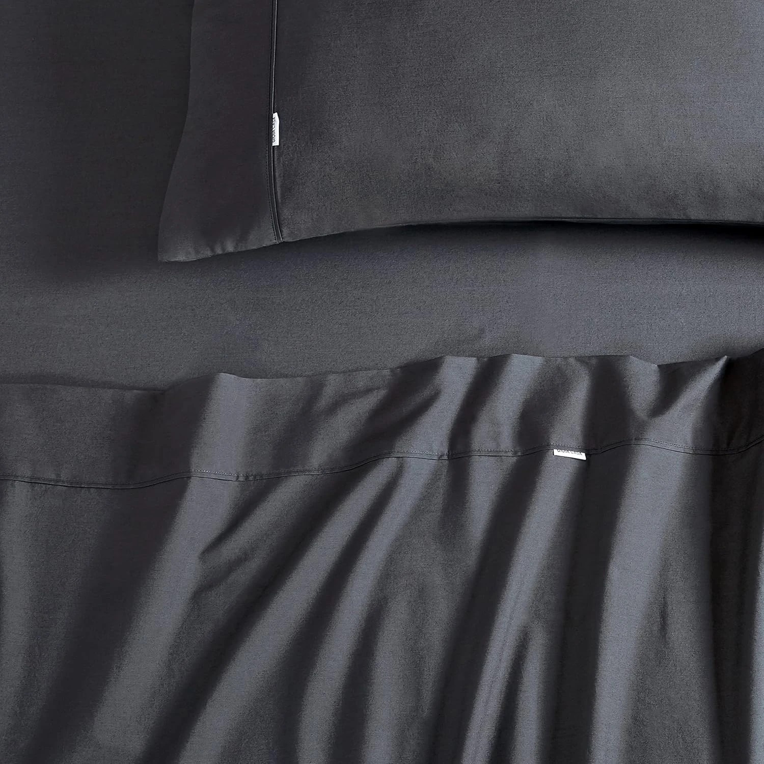 3 Gioia Casa Vintage Washed Cotton Sheet Set Soft Breathable - Double Bed - Charcoal, 3 of 4
