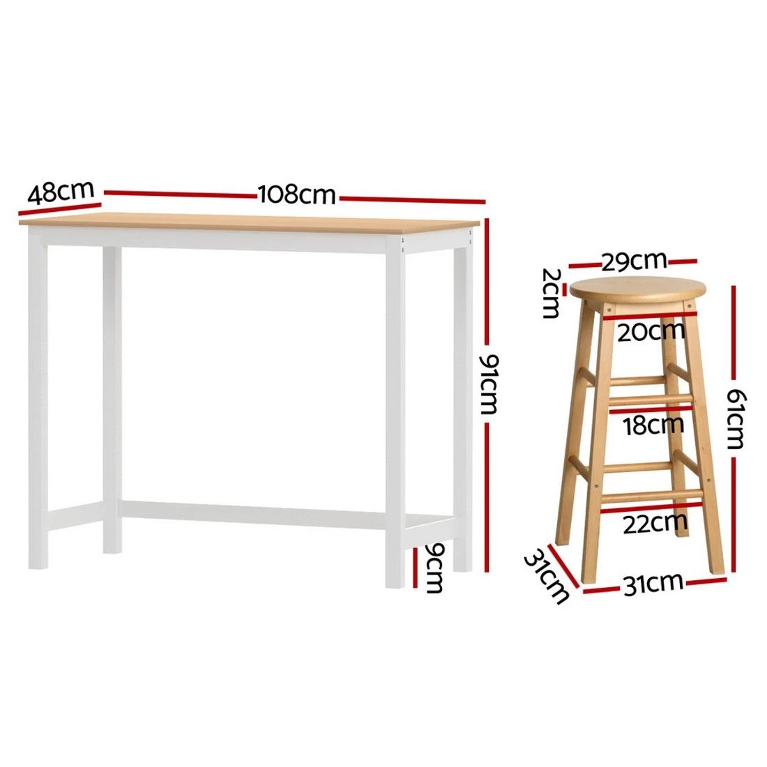 1 Artiss Bar Table and Stools Set Dining Desk Kitchen Chairs Cafe Pub - Natural, 1 of 5