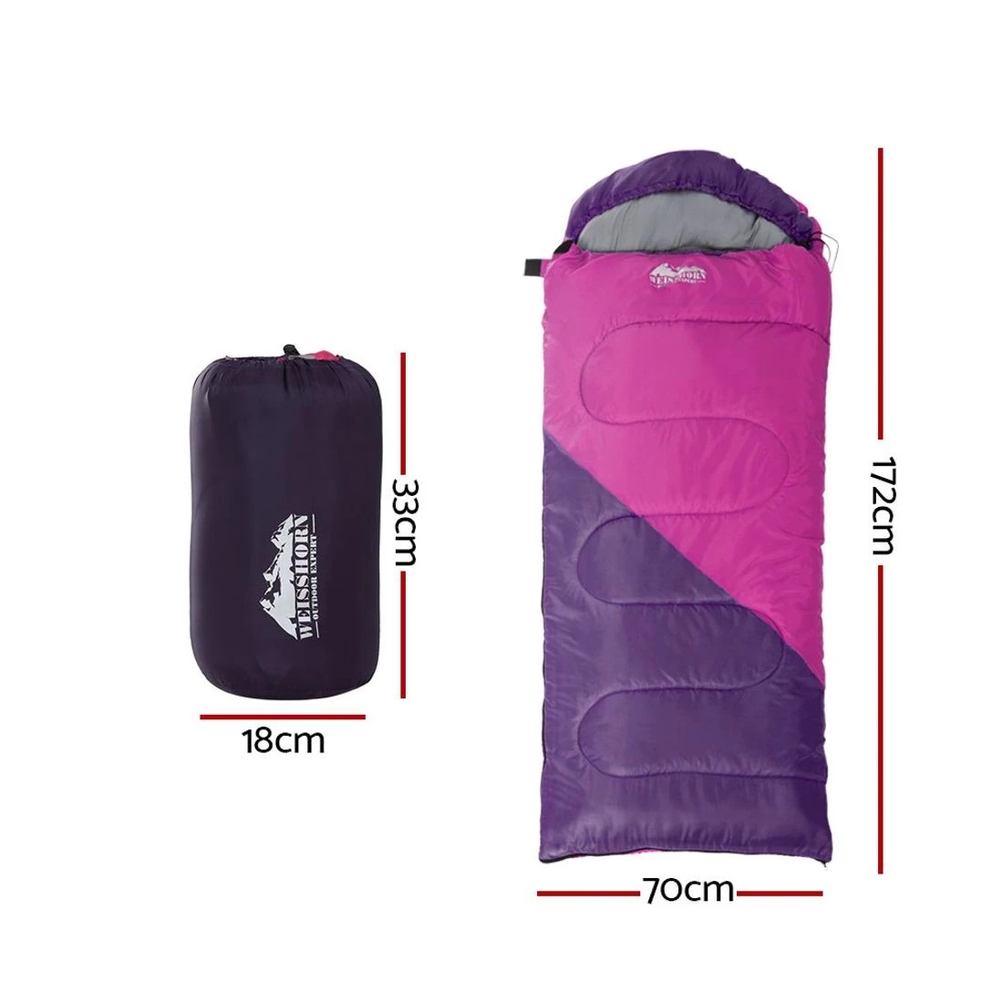 2 Weisshorn Sleeping Bag Kids Single 172cm Thermal Camping Hiking - Pink, 2 of 5