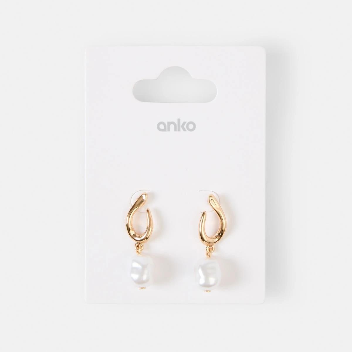 4 Loop and Faux Pearl Drop Earrings - Gold Tone Gold, 4 of 4