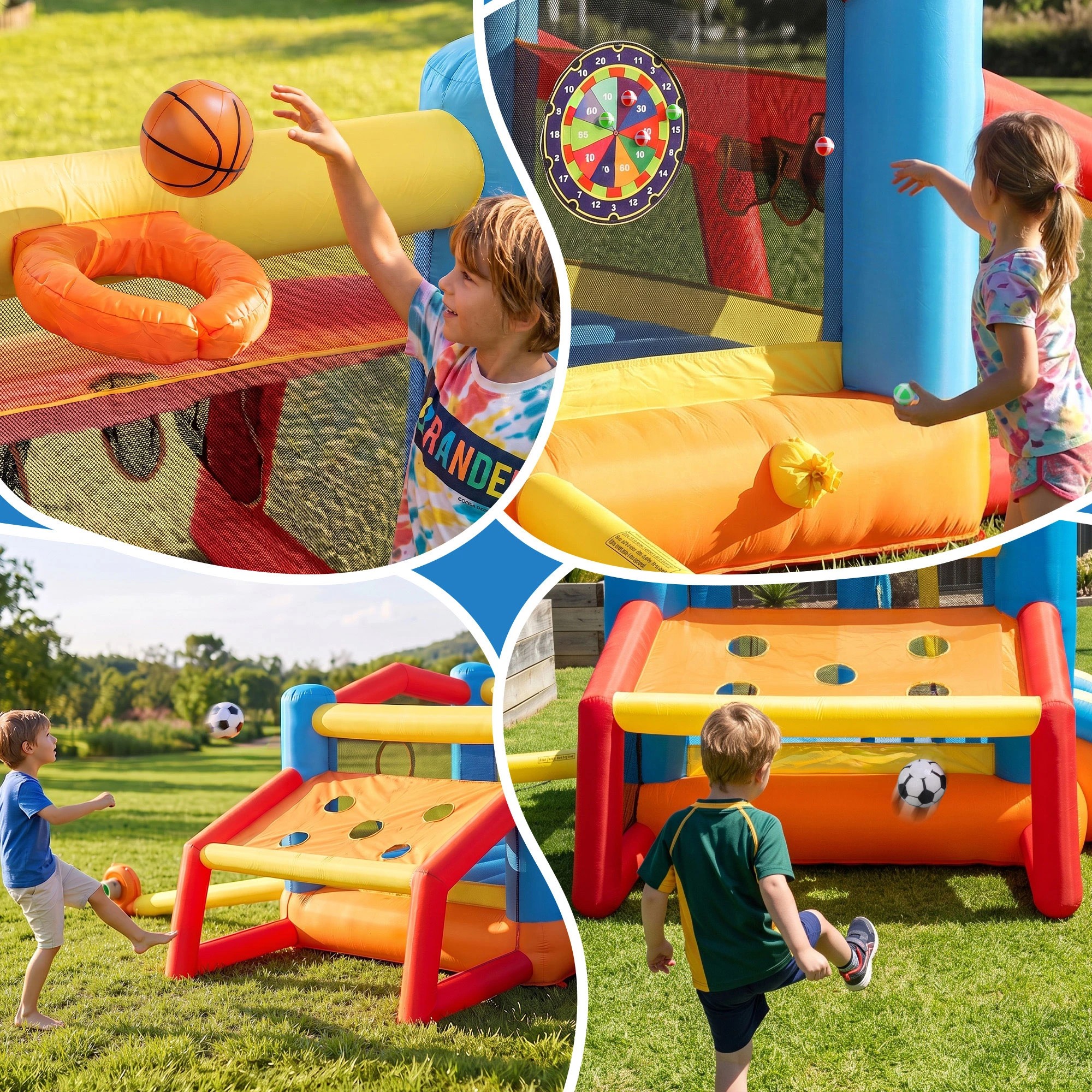 5 Keezi Inflatable Kids Pool Trampoline Play Park Jumping Castle Volleyball Net Slide Football Goal with Blower - Multi, 5 of 10