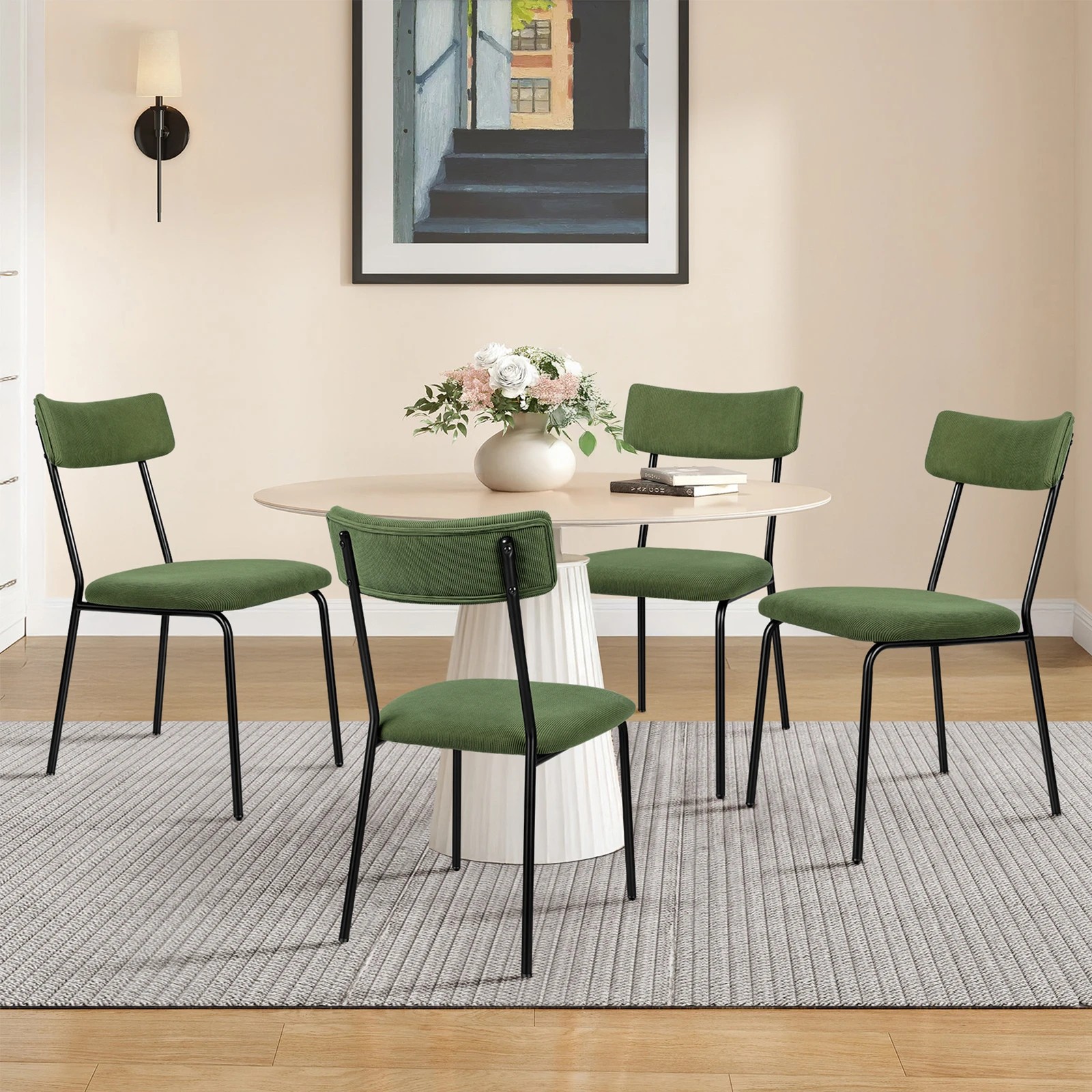 4 Alfordson 2x Dining Chairs Accent Kitchen Lounge Curved Backrest Corduroy - Green, 4 of 10