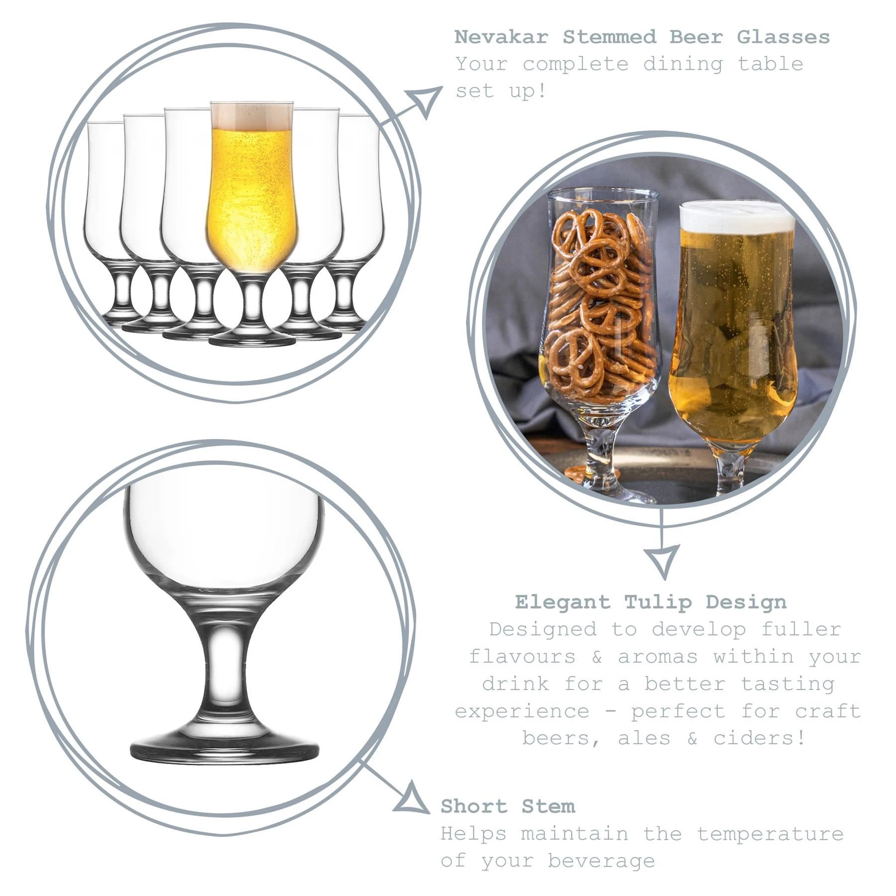 2 LAV Nevakar Stemmed Beer Glasses Set - Craft Beers, Ale and Cider - 385ml - Pack of 6 - Clear, 2 of 6