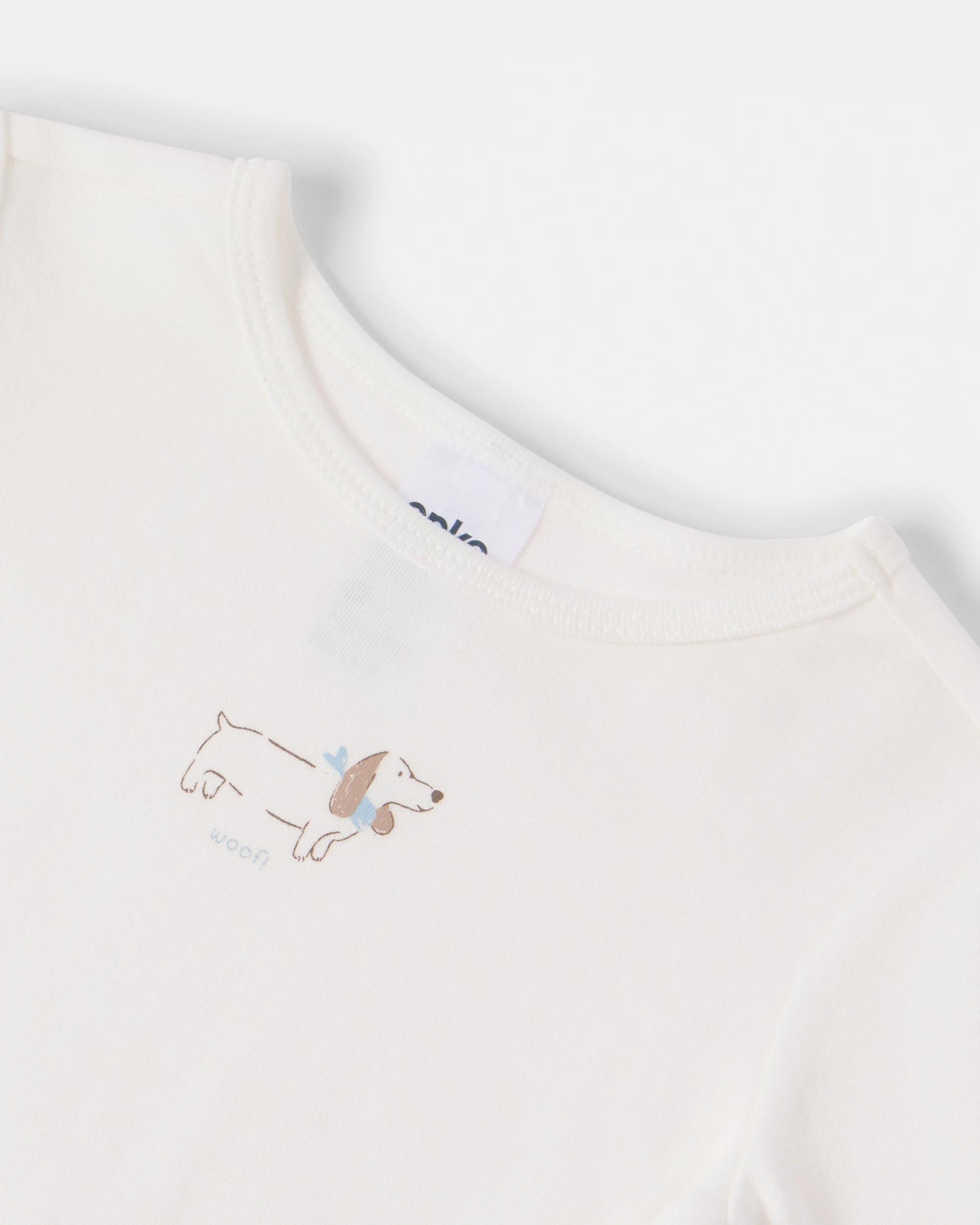 3 Cotton Long Sleeve Print Bodysuit White Dog, 3 of 3