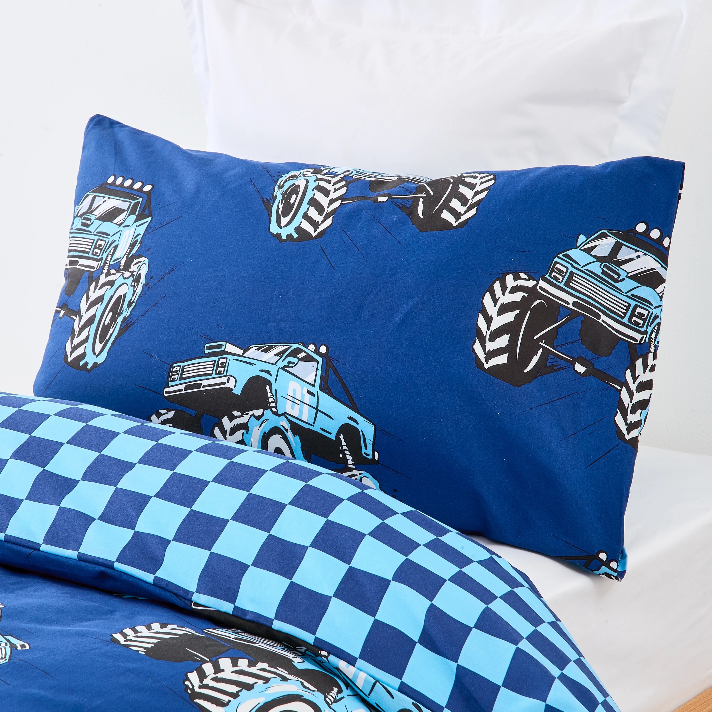 3 Monster Truck Cotton Rich Reversible Quilt Cover Set - Single Bed, 3 of 8