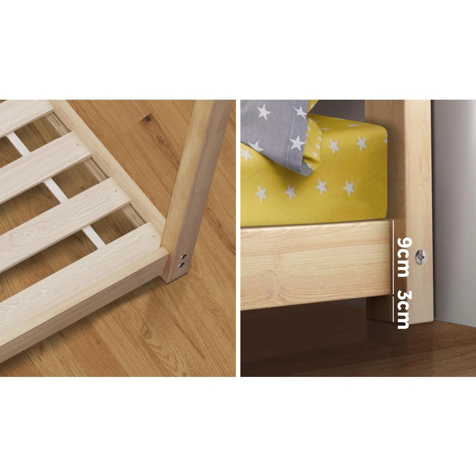 5 Oikiture Kids Wooden Bed Frame Single Montessori Pine Timber House Platform Base
 - Natural, 5 of 10