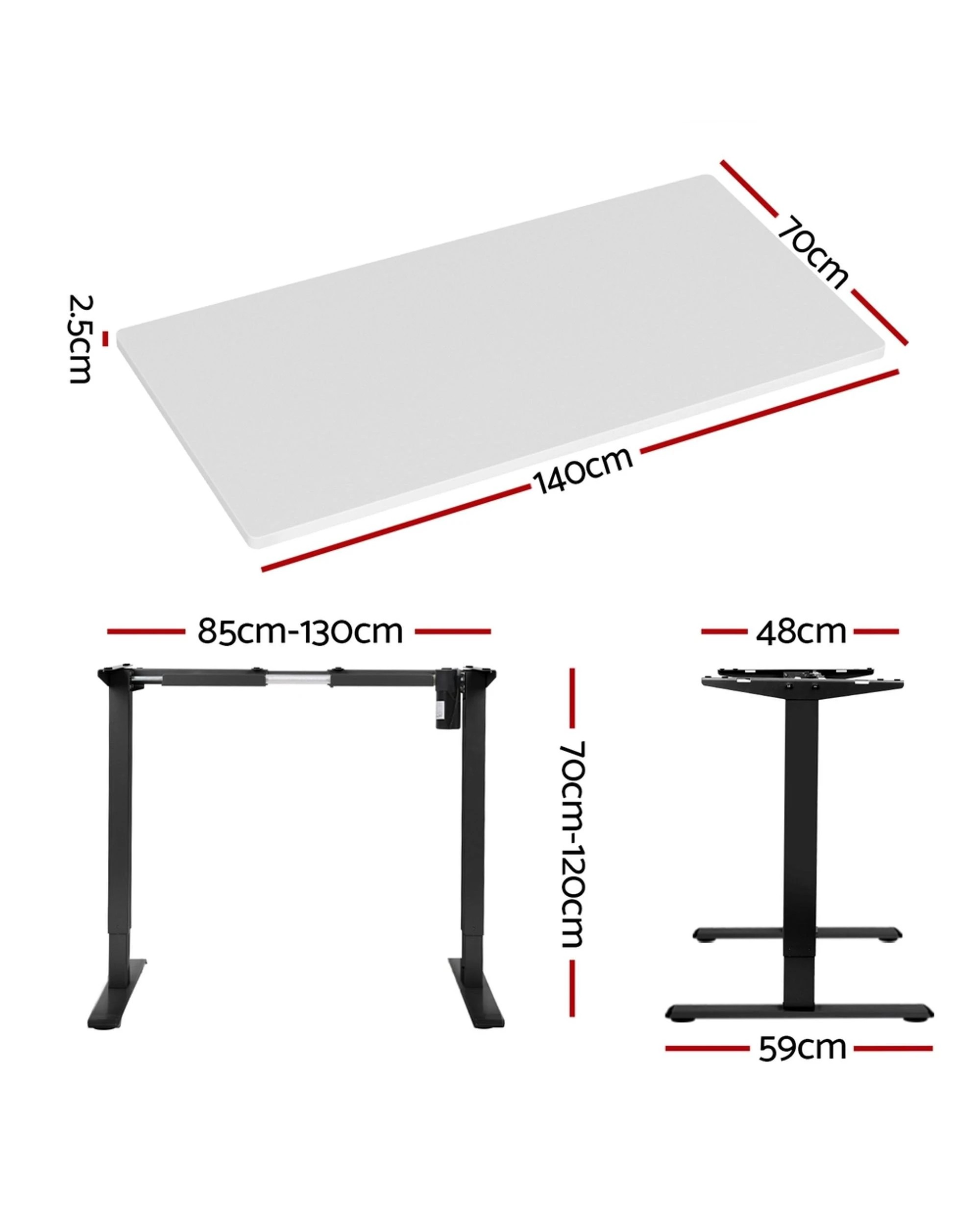2 Artiss Standing Desk Motorised White 140cm
 - Black, 2 of 3