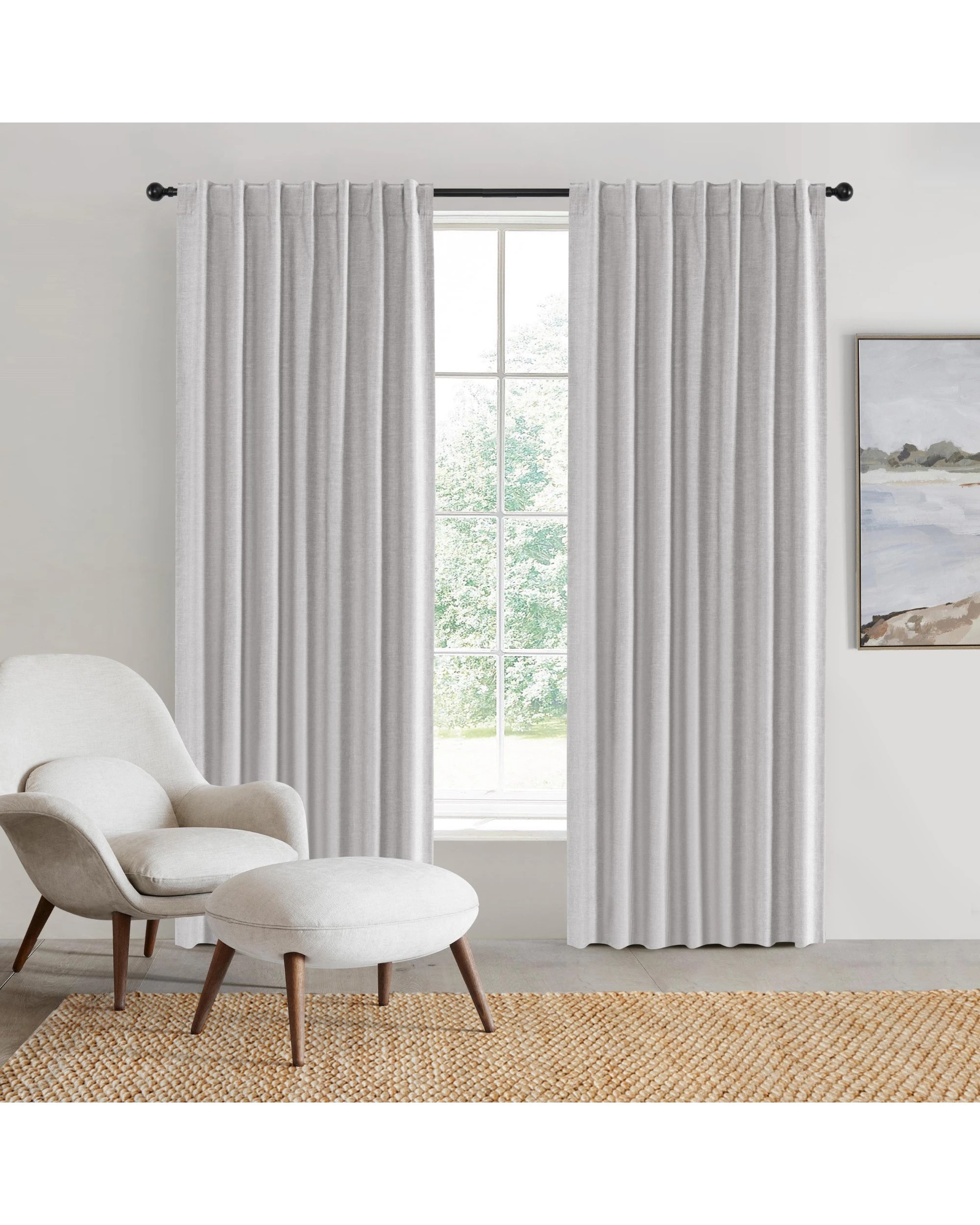 1 Sherwood Faux Linen 100% Blockout Concealed Tab Top Curtain Pair 135x223cm - Grey, 1 of 6