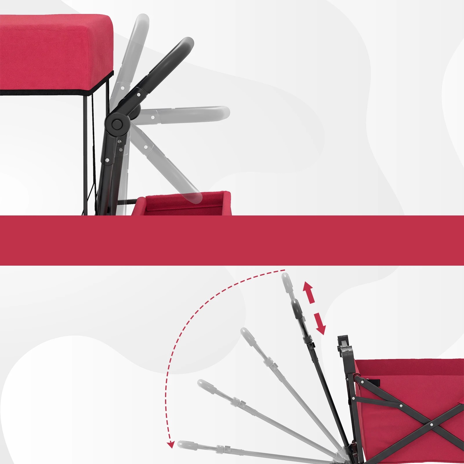 4 Costway Folding Wagon Garden Cart Utility Trolley Outdoor Top Canopy Trailer w/Adjustable Handles - Red, 4 of 5