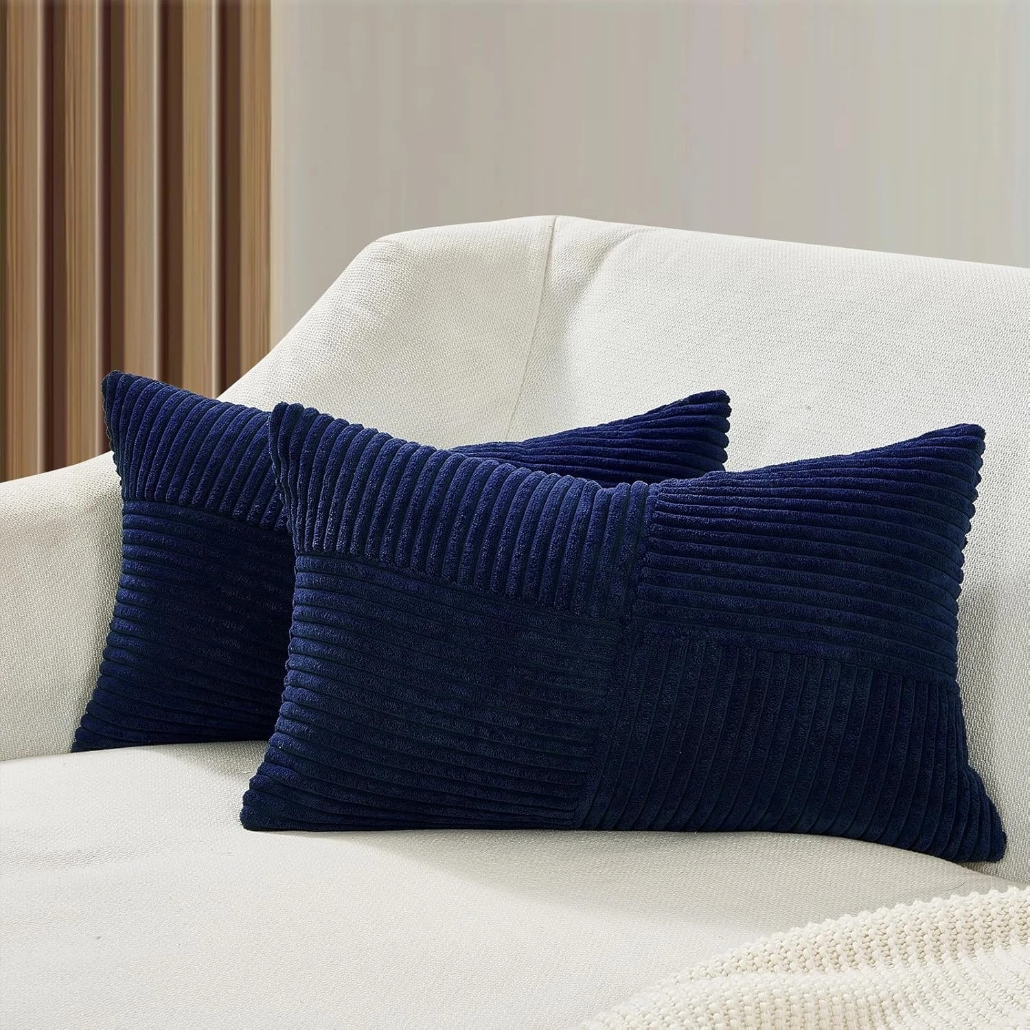 1 Gioia Casa 2-Pack Corduroy Windmill Inspired Cushion Covers 30x50cm - Navy Blue, 1 of 2