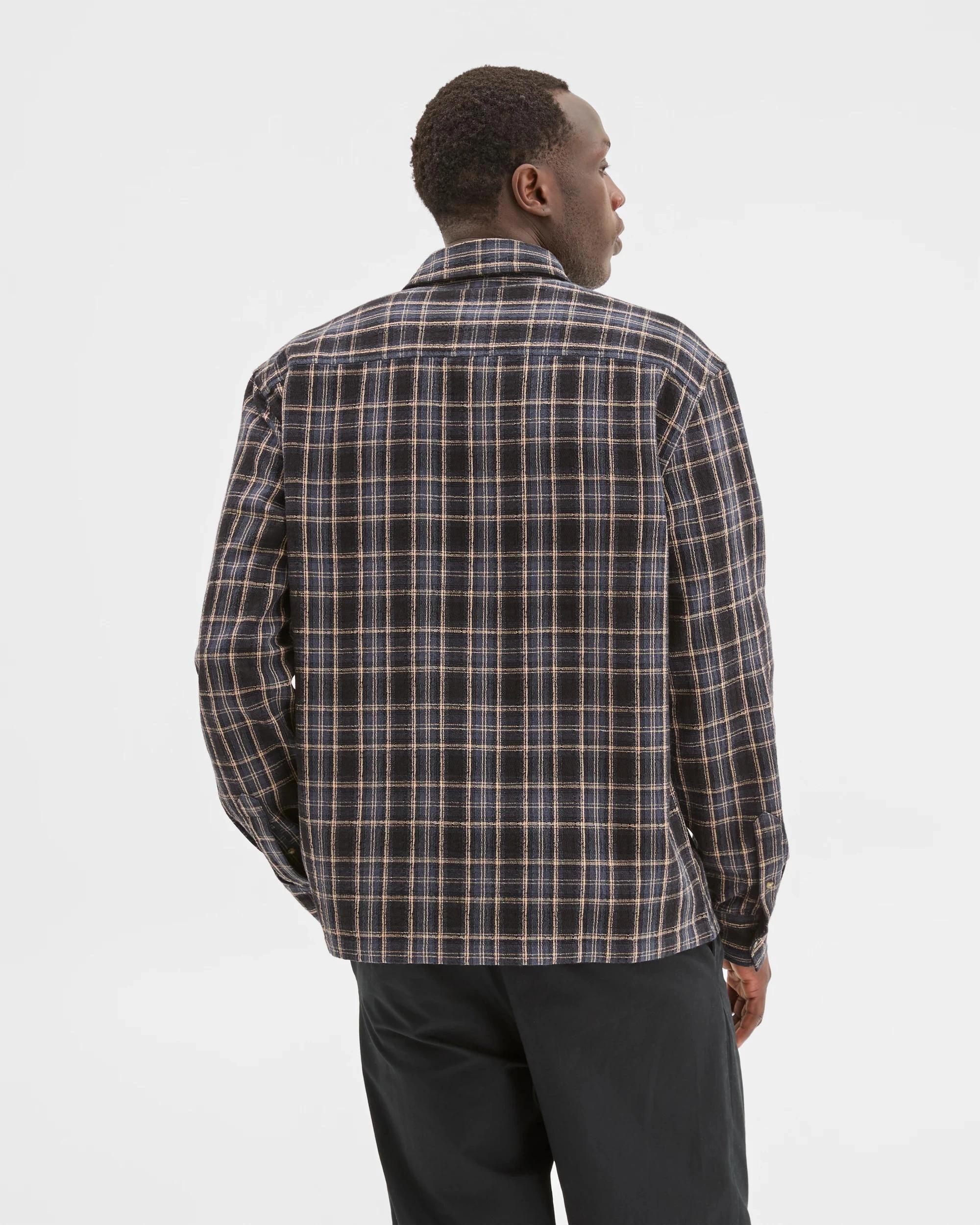 4 Commons Australian Cotton Boxy Fit Long Sleeve Textured Shirt GREY LARGE CHECK, 4 of 6