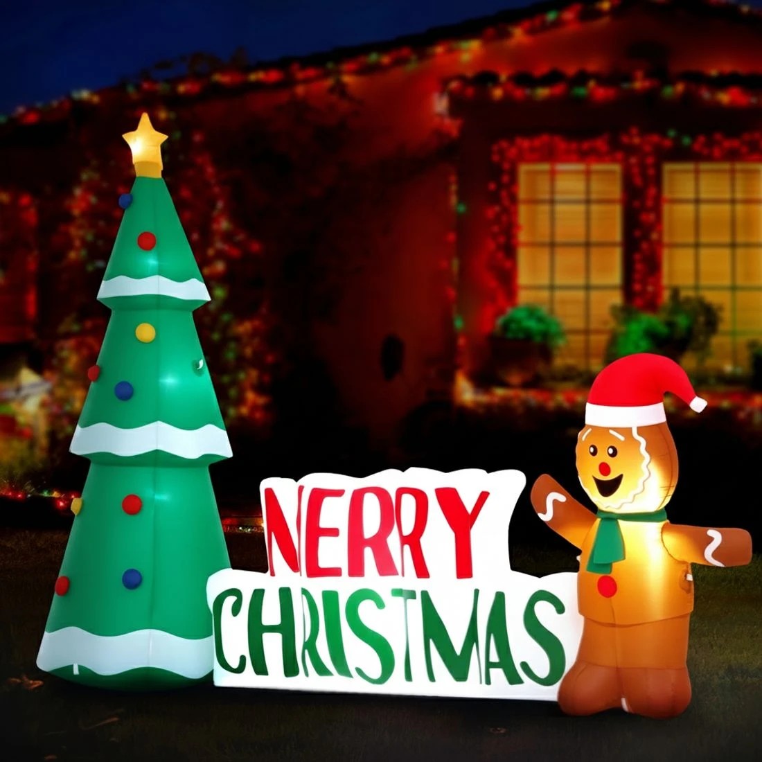 5 Jingle Jollys Christmas Inflatable Gingerbread Man Tree LED Illuminated - Multi, 5 of 7