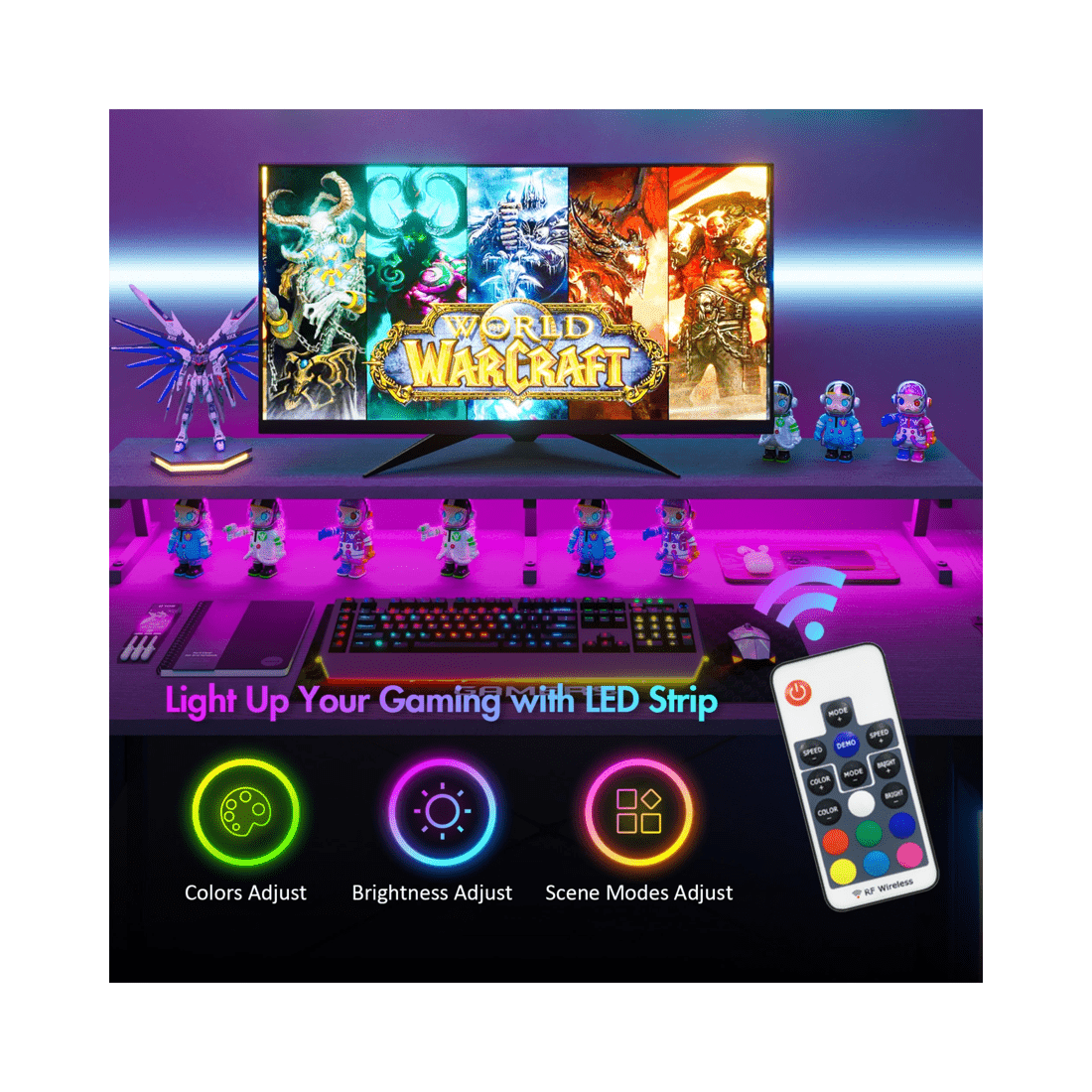 3 Advwin L Shaped Gaming Desk 140cm With Led Lights & Power Outlets Convertible Computer Desk With Monitor Stand Black, 3 of 10