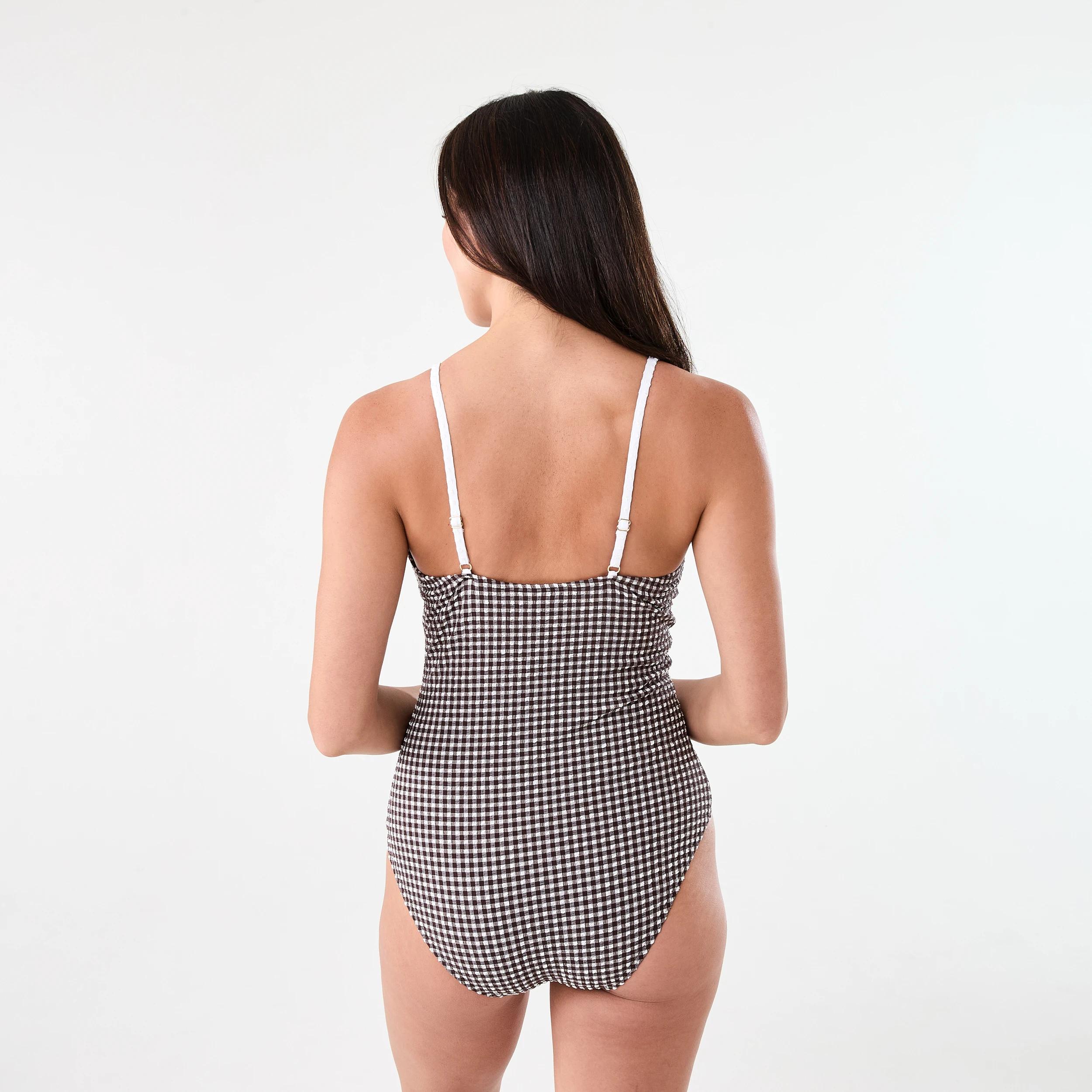 3 Gingham Frill Trim One Piece Swimsuit BROWN GINGHAM, 3 of 6