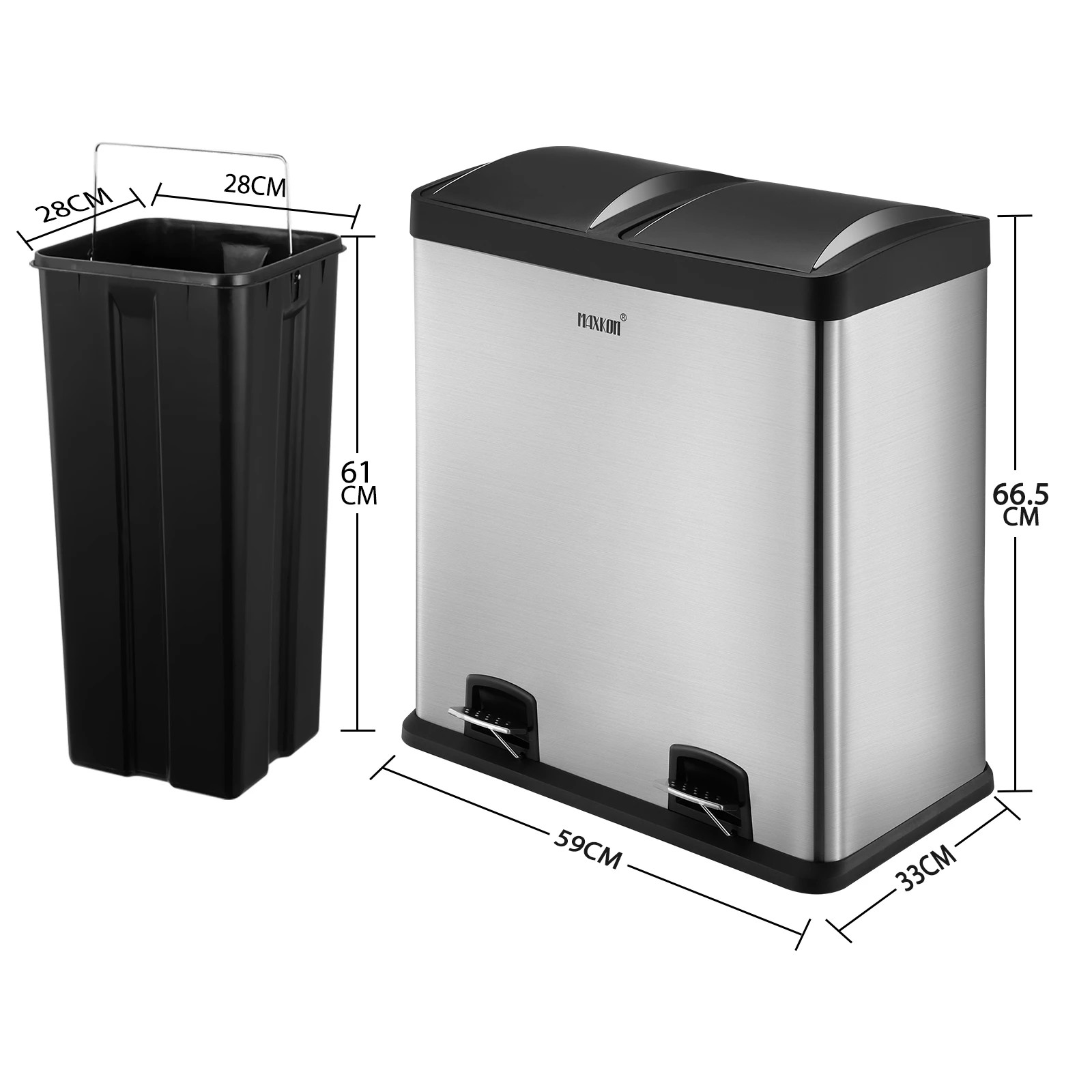 2 Ausway Dual Pedal Rubbish Bin Trash Can 60L, 2 of 8