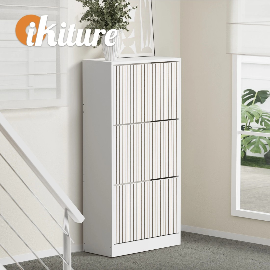 6 Oikiture Shoe Rack Storage Cabinet Organiser Drawers 3 Doors
 - White, 6 of 10