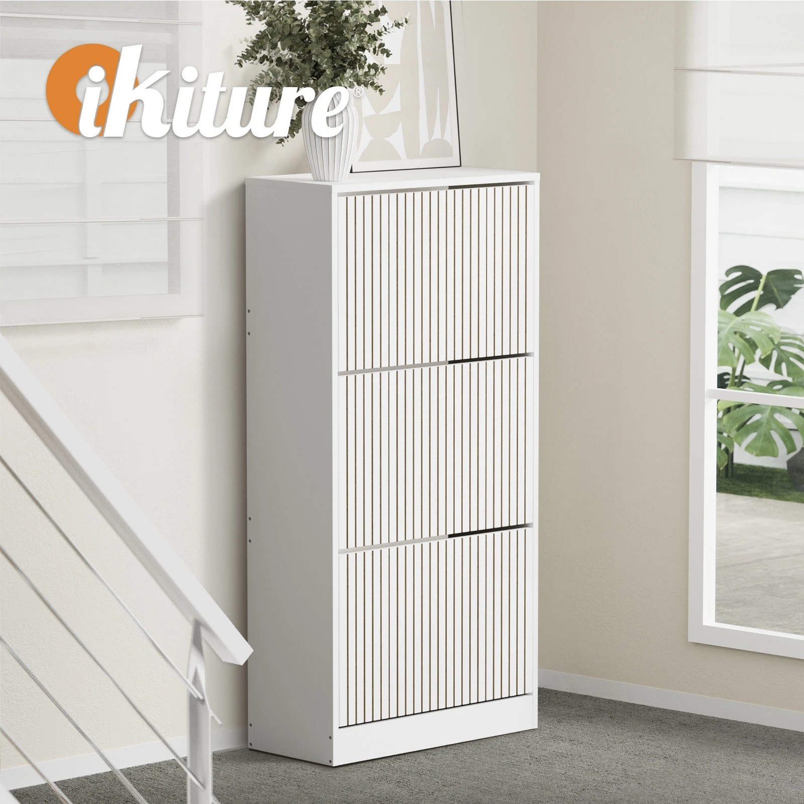 6 Oikiture Shoe Rack Storage Cabinet Organiser Drawers 3 Doors
 - White, 6 of 10