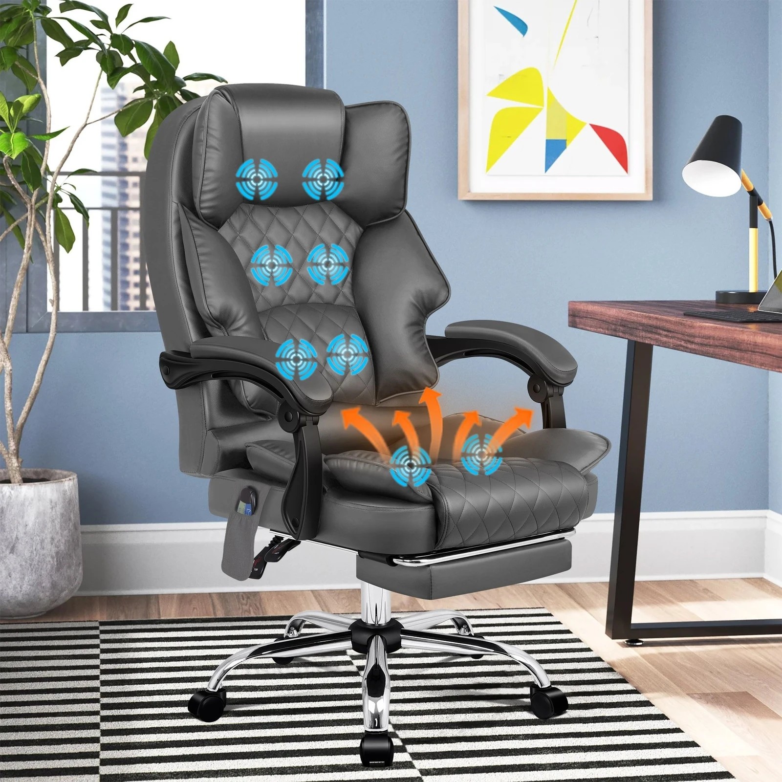 10 Alfordson Massage Office Chair Computer Heated Seat Executive Recliner Gaming - Grey, 10 of 10