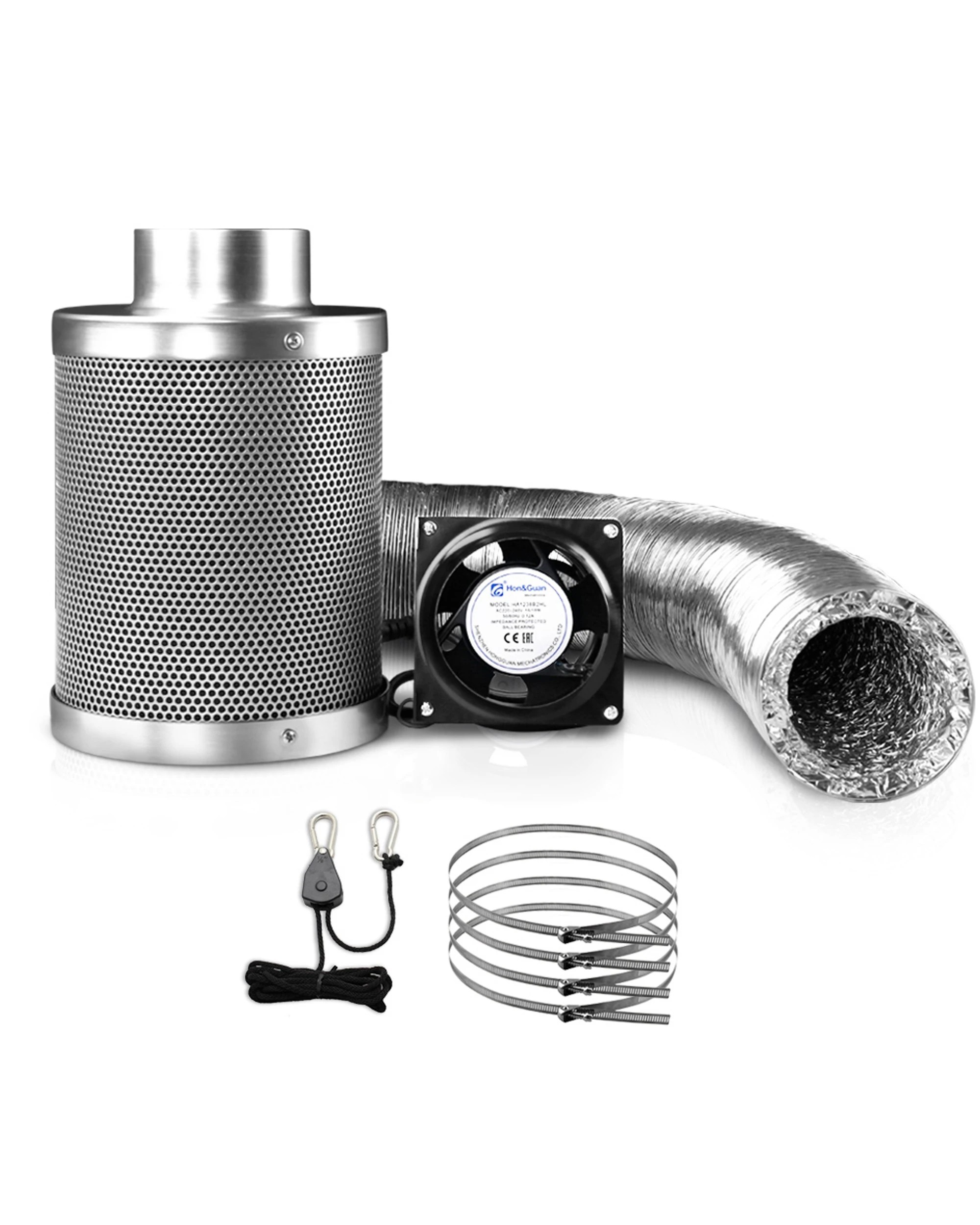 1 Green Fingers 6"Ventilation Kit Fan Hydroponics Grow Tent Kit Carbon Filter Duct - Silver, 1 of 9