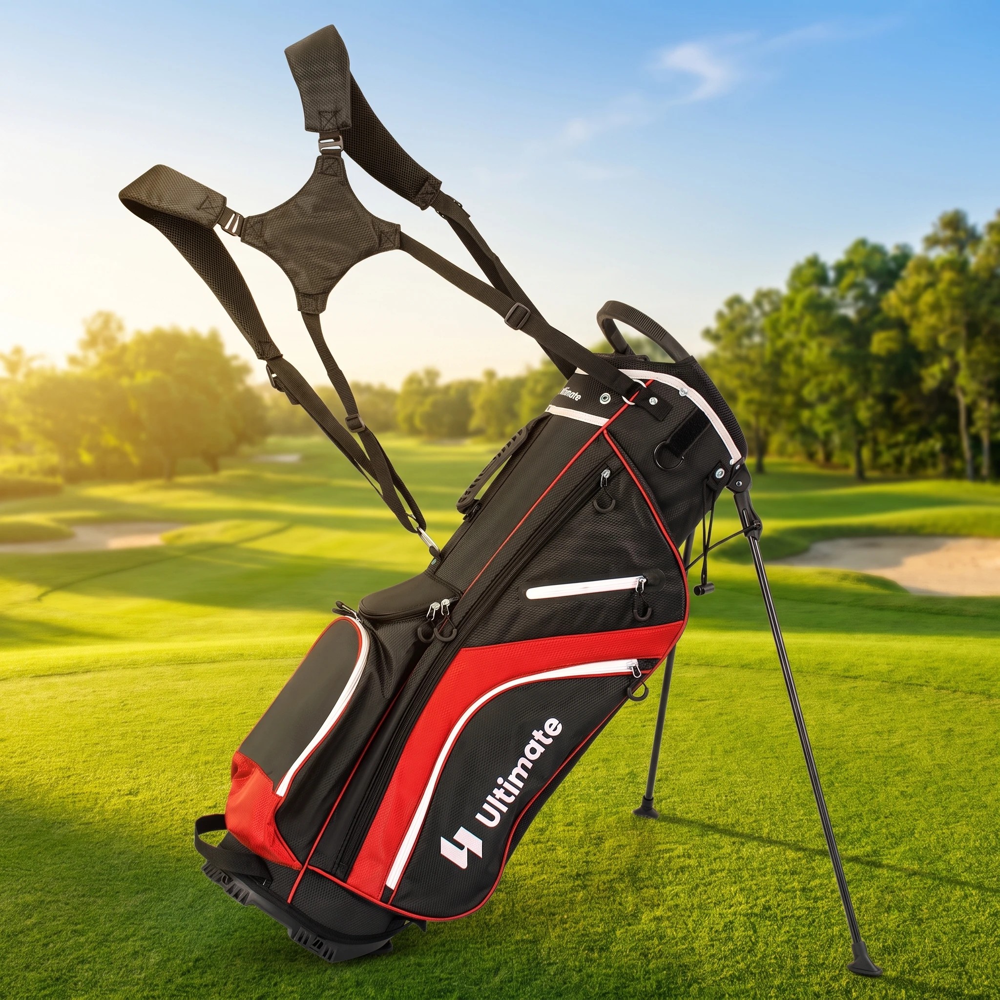 3 Costway Golf Stand Bag Portable Golf Cart Bag Travel Bag w/14 Full Length Dividers & Rain Hood, 3 of 9