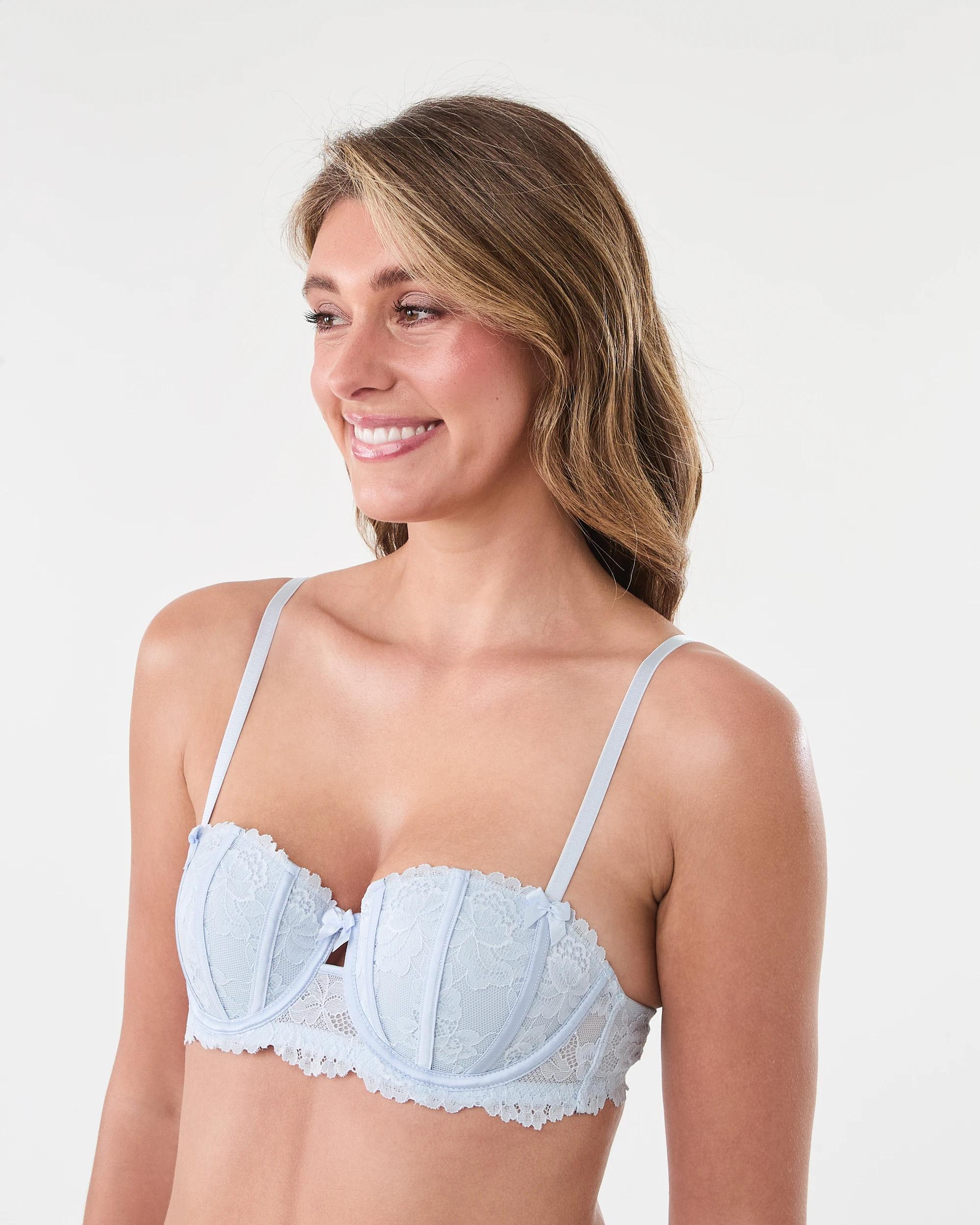 2 Co-ordinated Mesh & Satin Balconette Push-Up Bra Halo Blue, 2 of 7
