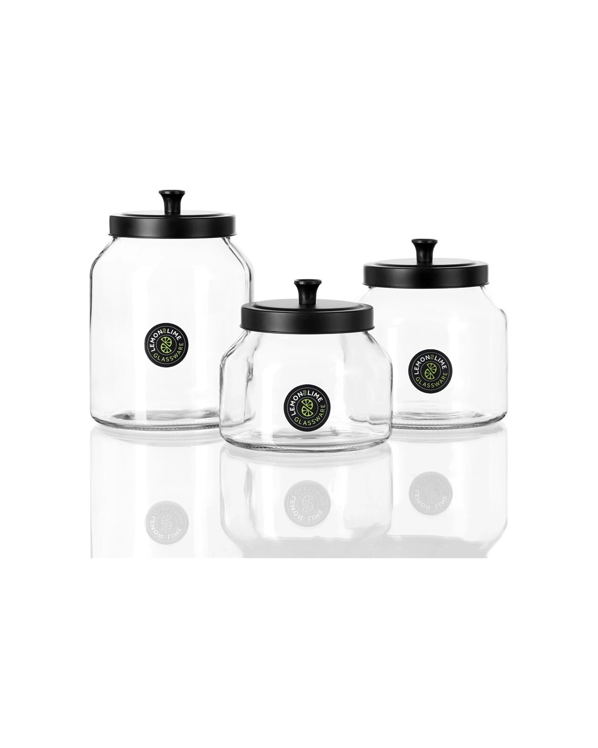 3 Lemon & Lime 2l 18cm Cosmo Glass Jar W/ Black Lid Food/kitchen Storage/display
 - Black, 3 of 4