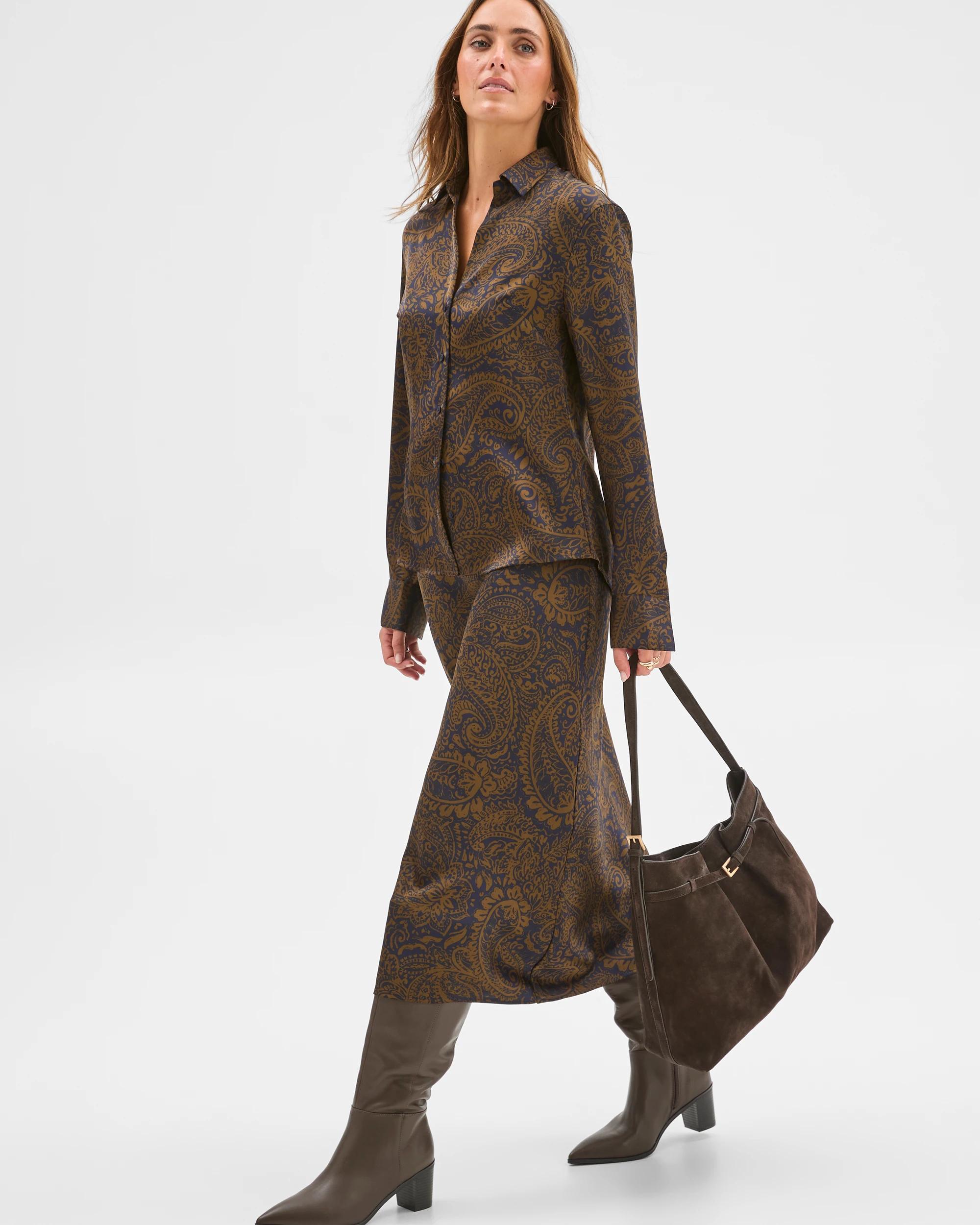 3 Preview Satin Long Sleeve Button Up Shirt WINTER PAISLEY, 3 of 6