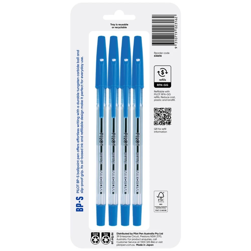 2 PILOT BP-S Ballpoint Pen Medium 1mm Blue 4 Pack, 2 of 8