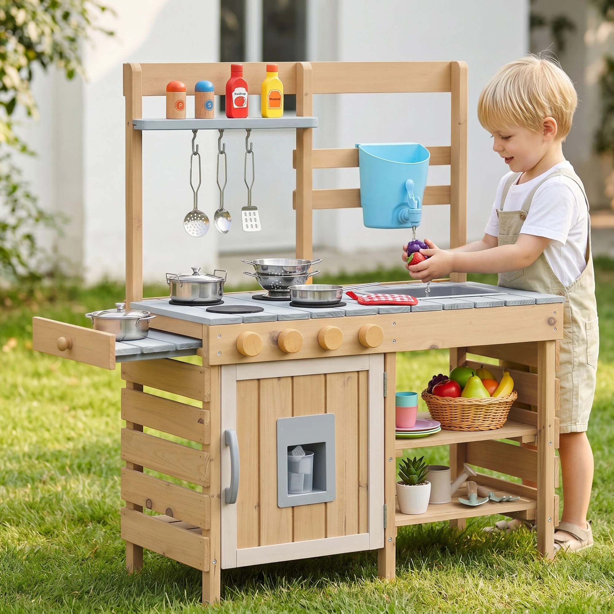 2 Keezi Wooden Kids Kitchen Playset - Natural, 2 of 8