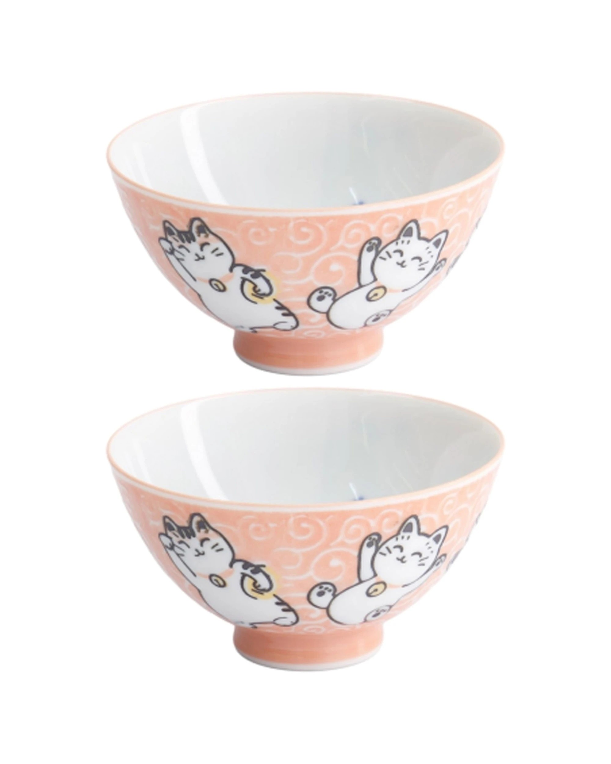 1 Tokyo Design 2PK Kawaii Rice Bowl Neko Cat Ceramic Tableware 11.5cm Fish - Pink, 1 of 4