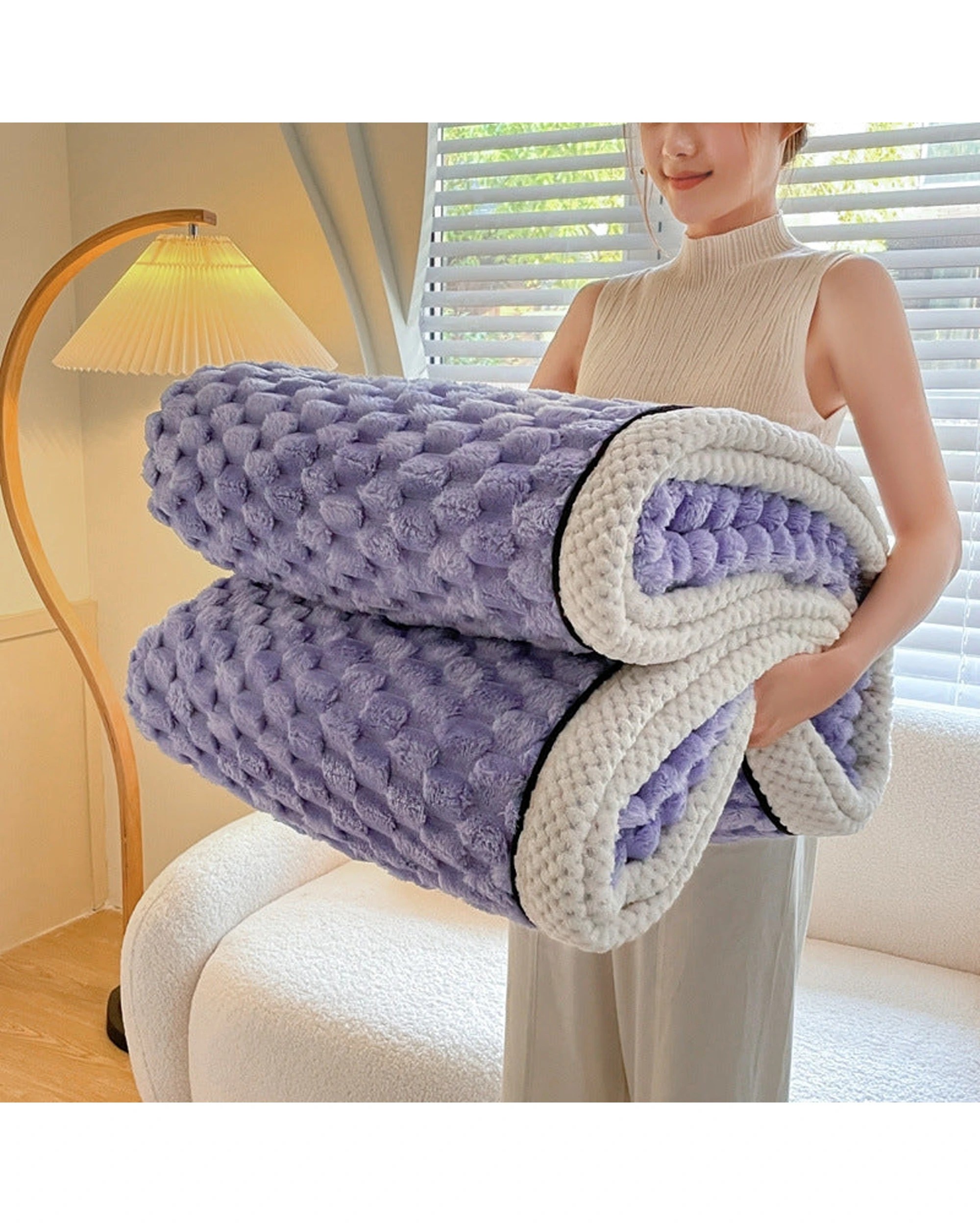 3 Cotton More Large Soft Microsherpa Bed Blanket Throw 200x230cm - Purple, 3 of 7