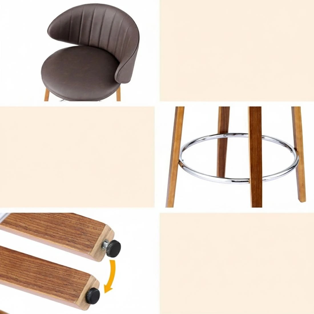 5 4x Artiss Bar Stools Dining Chairs Contou Leather Wood Stool - Brown, 5 of 5