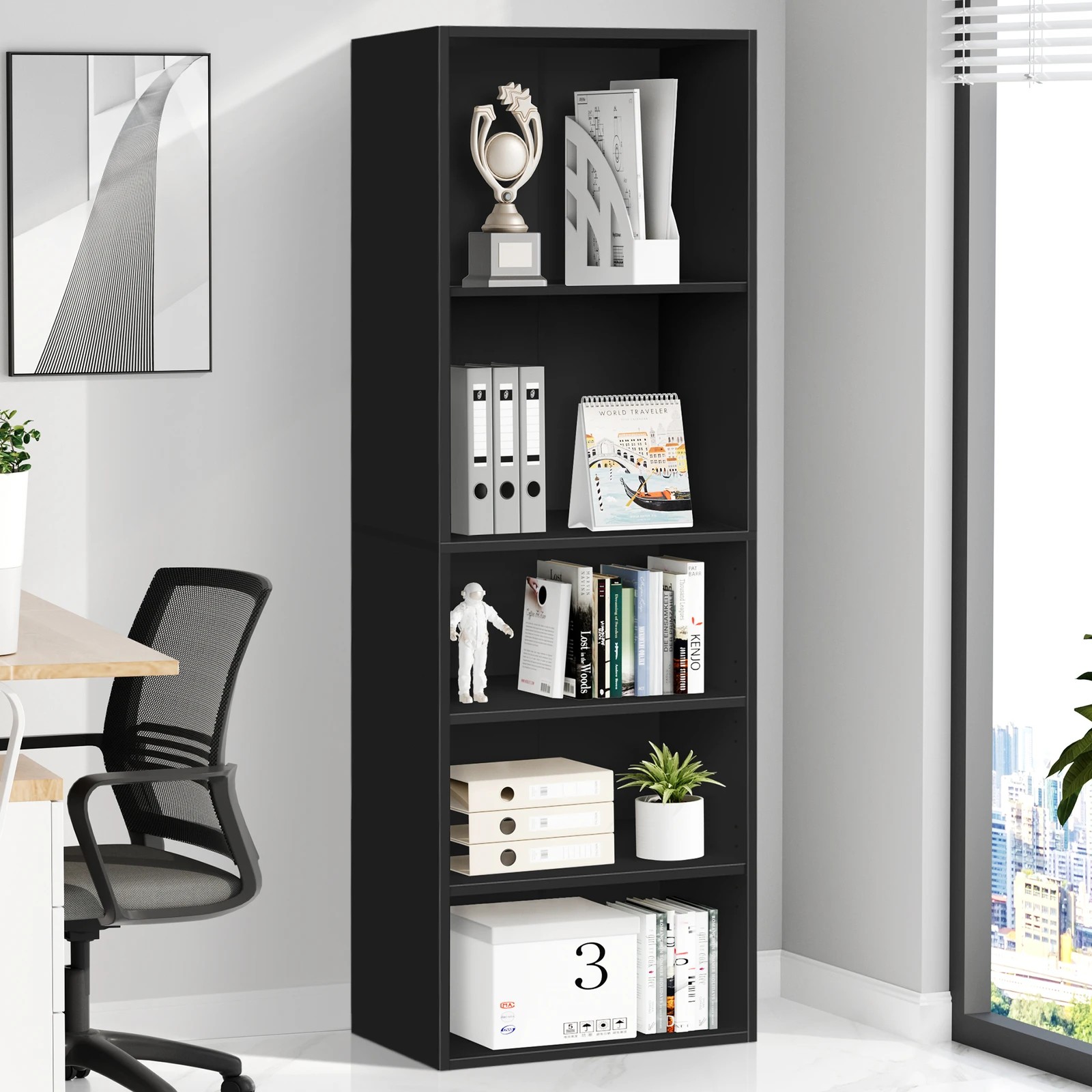 2 Alfordson Office Storage Cabinet 5 Shelves Bookcase Tallboy Bedroom - Black, 2 of 9
