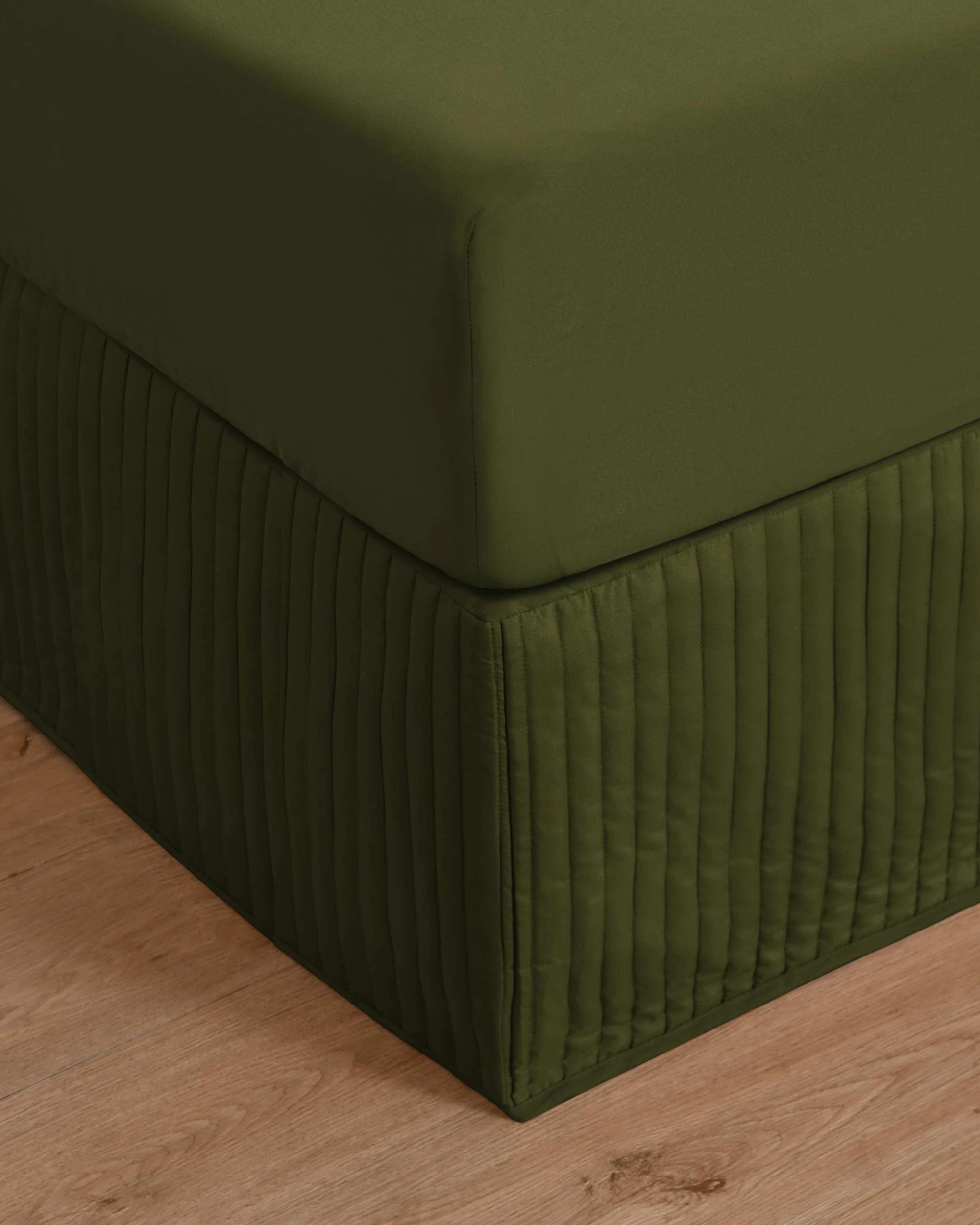 1 Dreamaker Quilted Valance - King Single Bed - Olive, 1 of 5