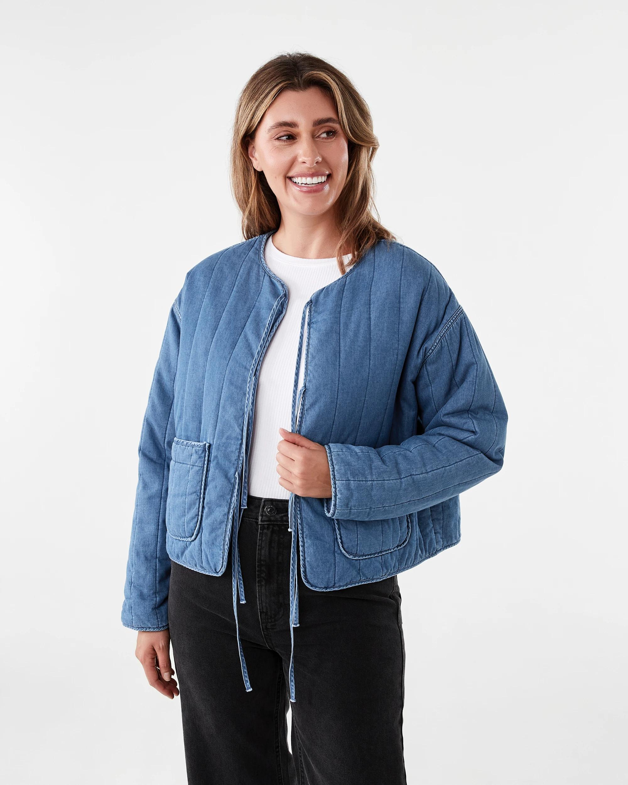 1 Chambray Quilted Tie Shacket Blu M Wsh, 1 of 7