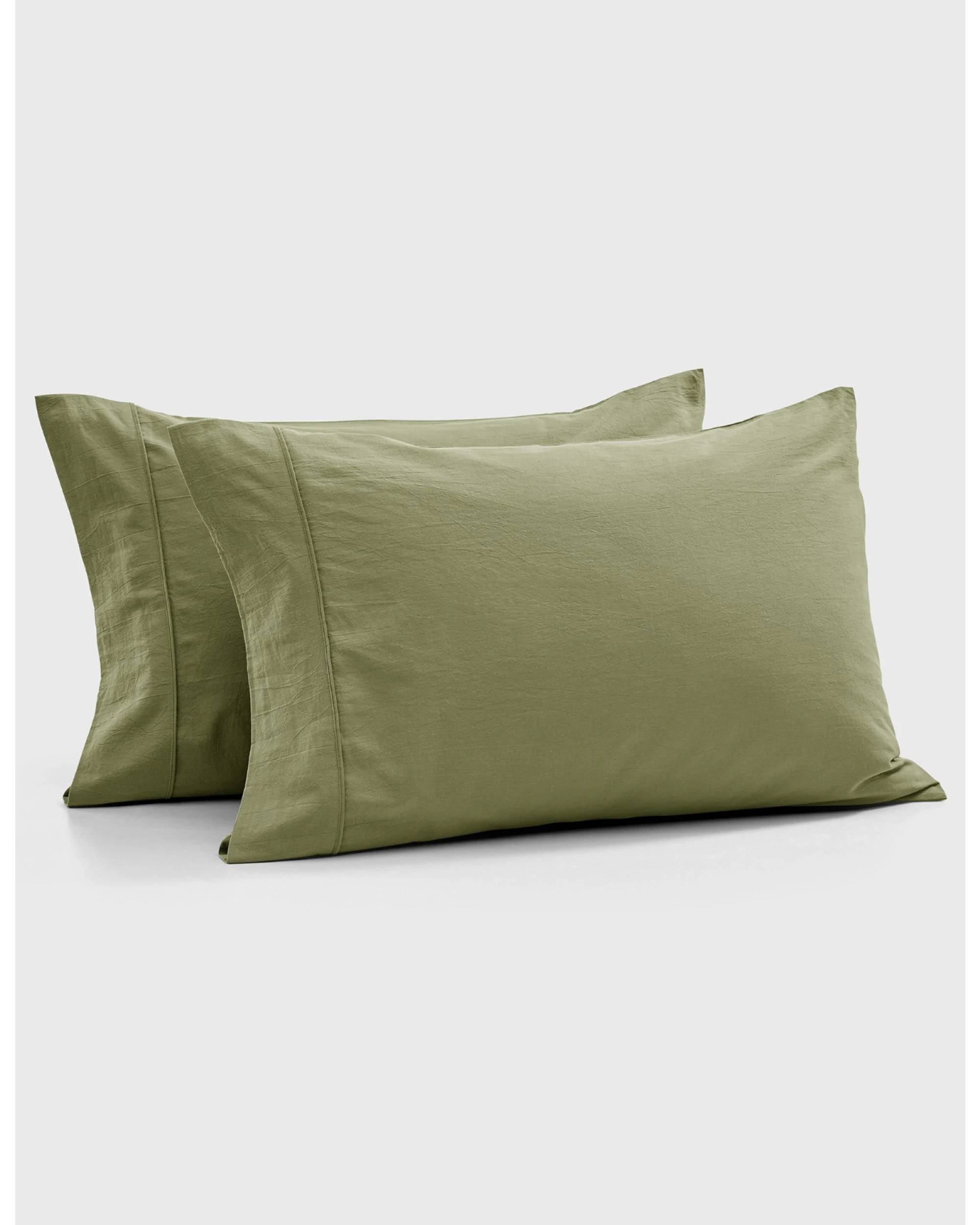 1 Dreamaker Bonnie Washed Cotton Standard Pillowcase Twin Pack 48x73cm - Olive, 1 of 6