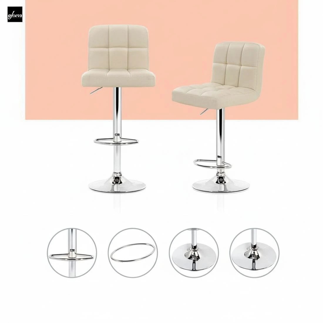 5 Artiss 2x Bar Stools Leather Gas Lift - White, 5 of 7