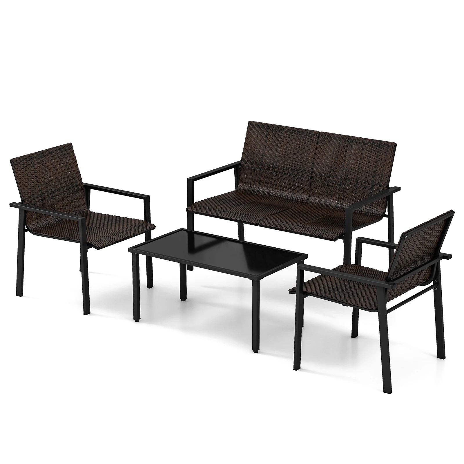 1 Costway 4PCS Outdoor Dining Set Wicker Patio Set w/Metal Frame, 1 of 1