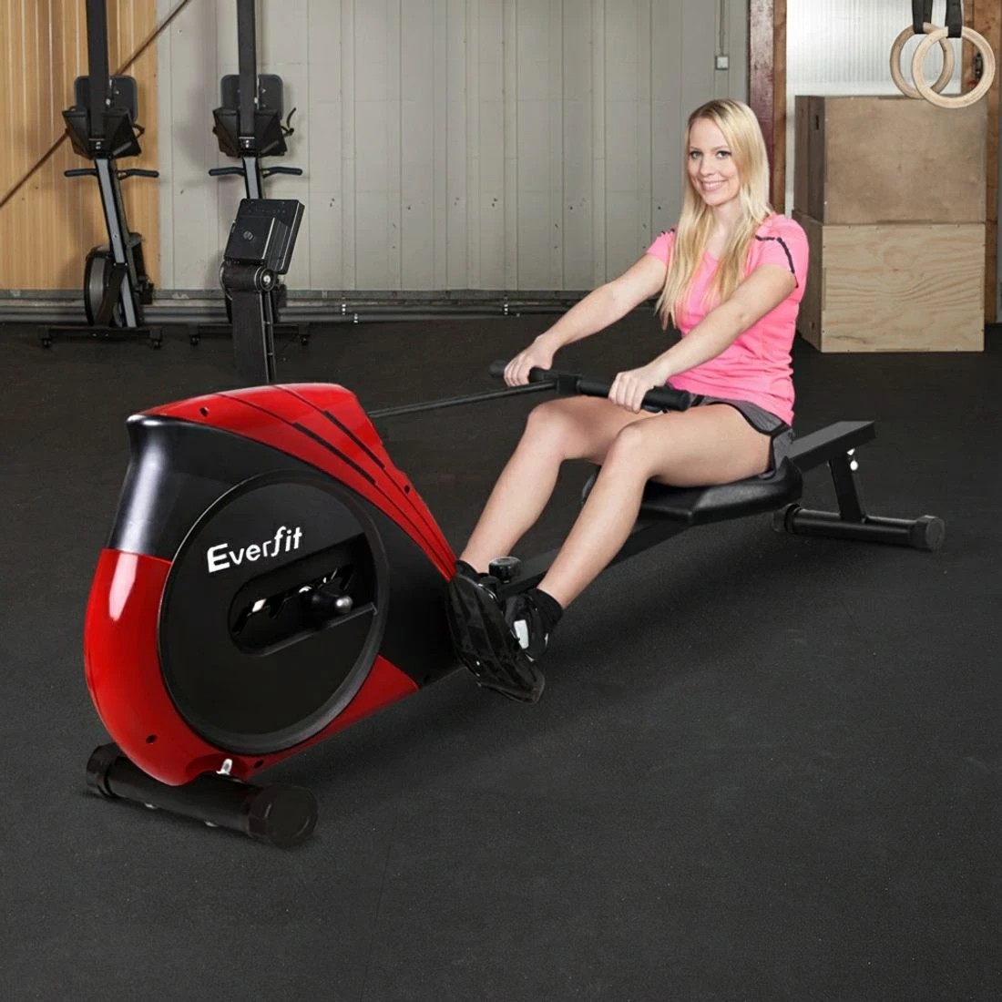 9 Everfit Rowing Machine Rower Elastic Rope Resistance Fitness Home - Red, 9 of 9