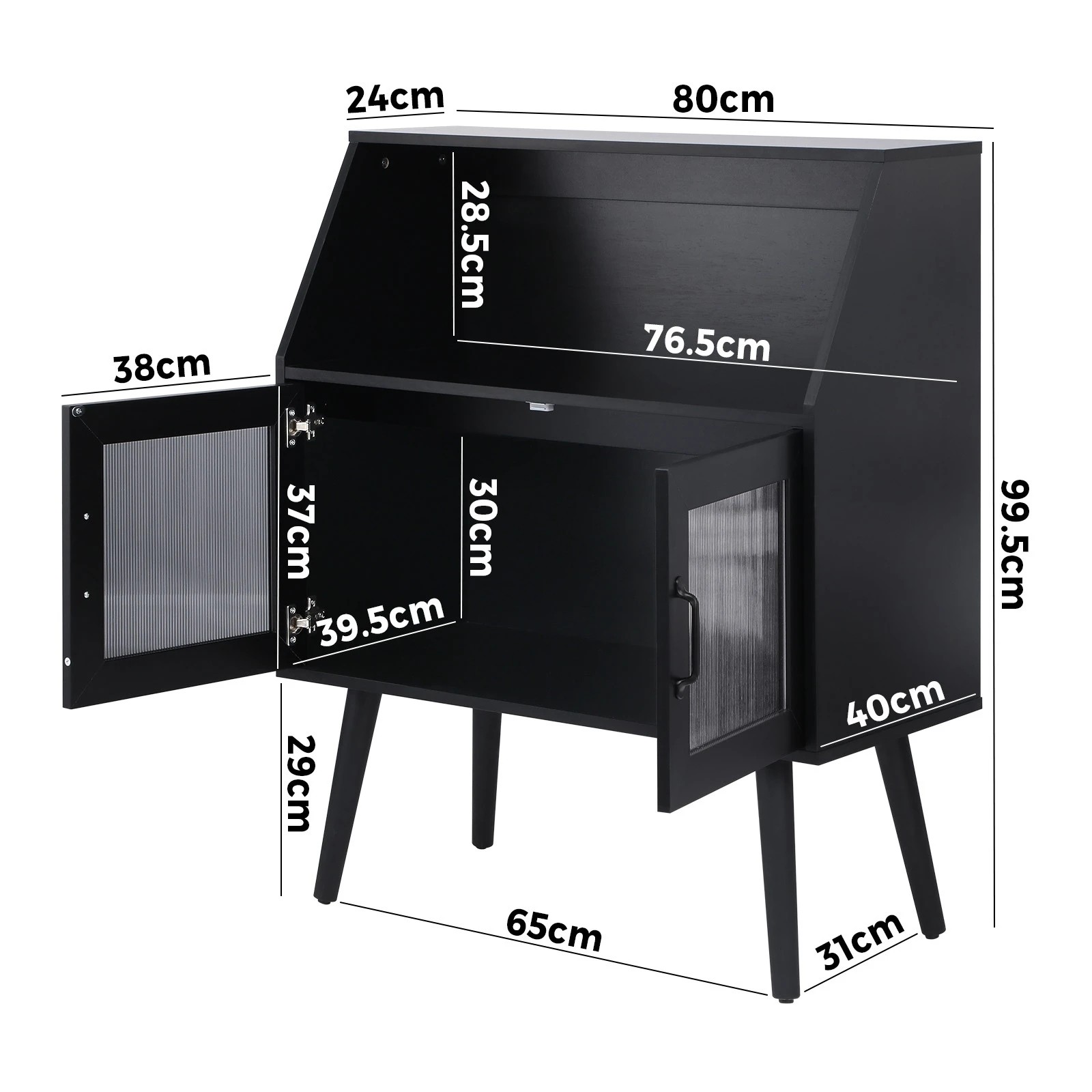 9 Oikiture Buffet Sideboard Fluted Door
 - Black, 9 of 10